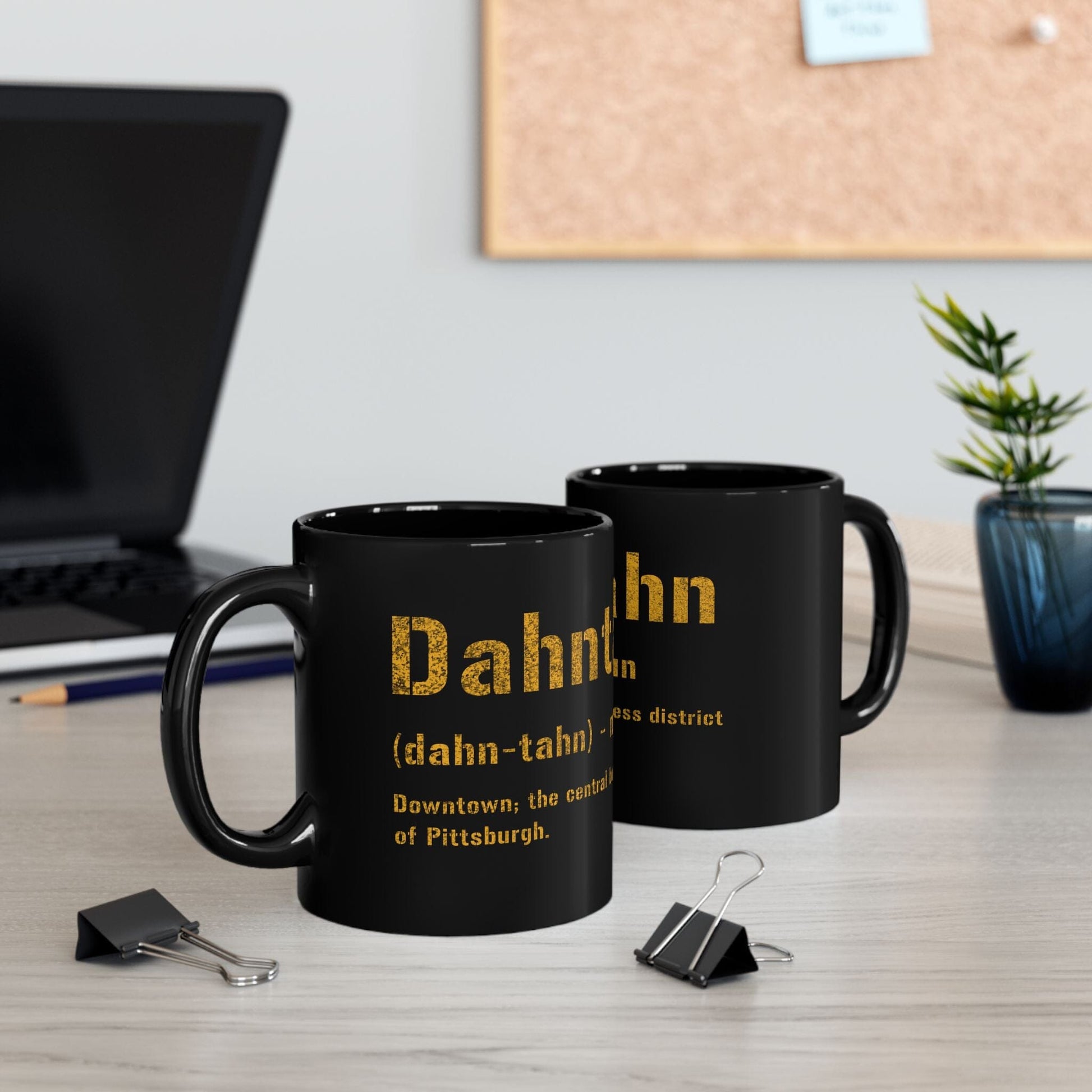 Dahntahn Pittsburghese Definition Coffee Mug – Black and Gold 11oz & 15oz | Fast Shipping | Perfect Yinzer Gift Mug Printify
