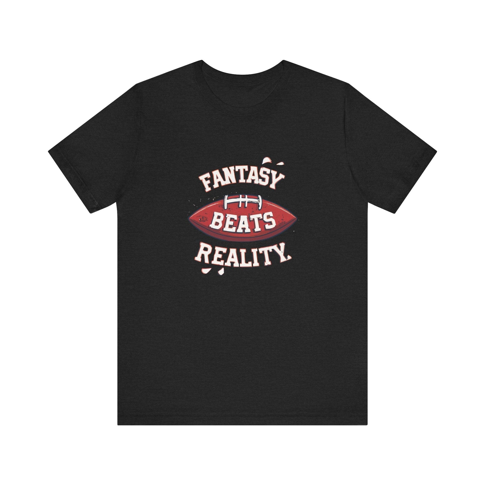 Fantasy Beats Reality Football T-Shirt - Game Day Tee T-Shirt Printify Solid Black Blend XS