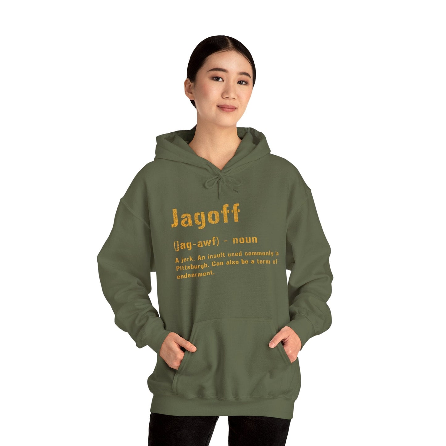 Jagoff Pittsburghese Definition Hoodie – Yinzer Sweatshirt | Unisex Black and Gold Pullover Hoodie Yinzergear