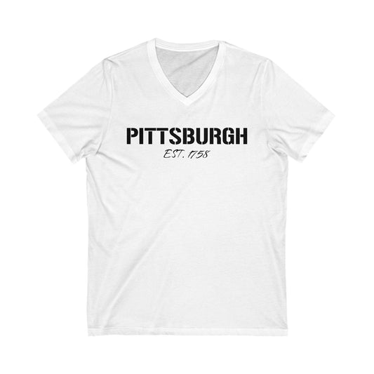 Pittsburgh Est. 1758 V-Neck Tee - Steel City Shirt V-neck Printify S White