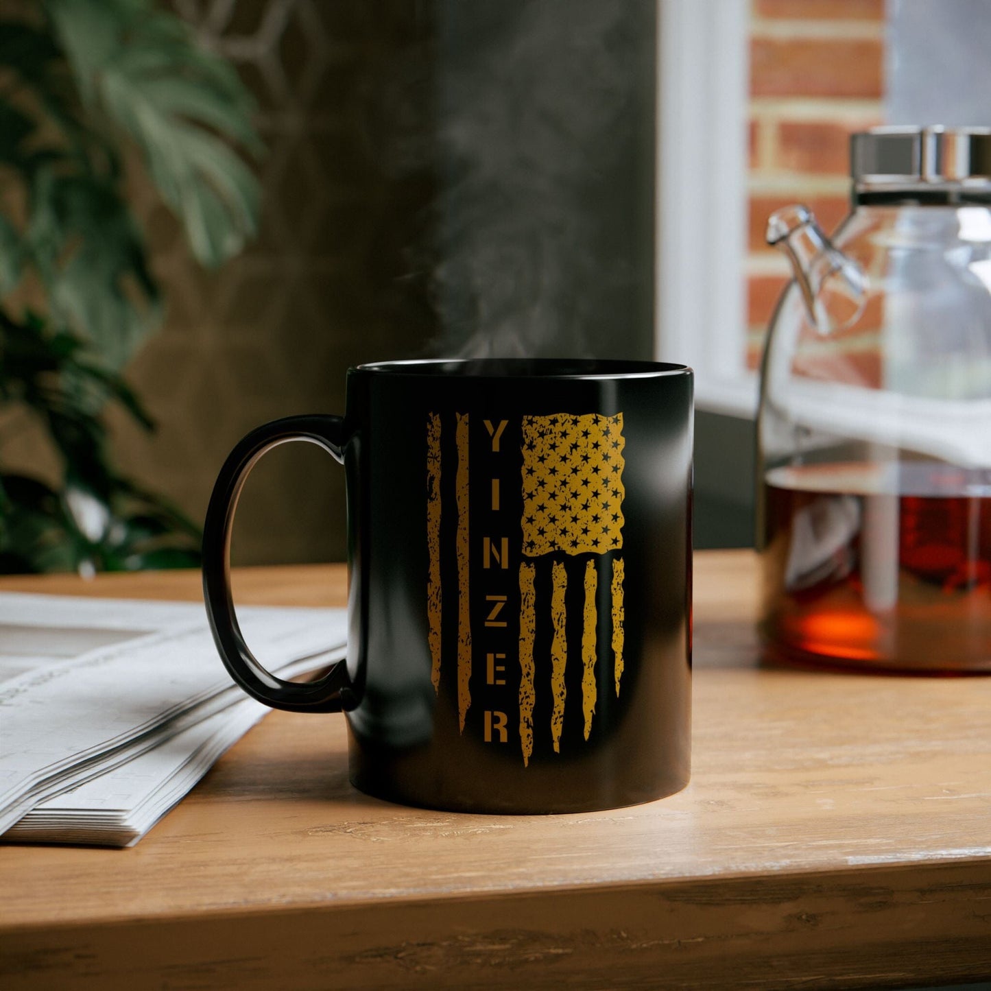 Yinzer Flag Coffee Mug – Patriotic Pittsburgh Gift | Black & Gold 11oz & 15oz Ceramic Mug | Microwave & Dishwasher Safe Mug Printify
