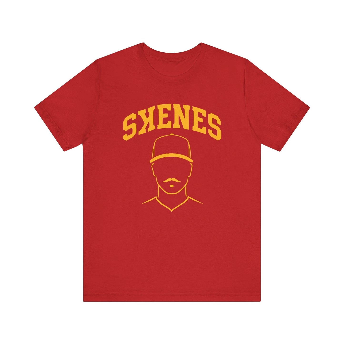 Paul Skenes Mustache Tee – Pittsburgh Baseball Shirt in Black and Gold | Unisex Fan Apparel T-Shirt Yinzergear Red XS