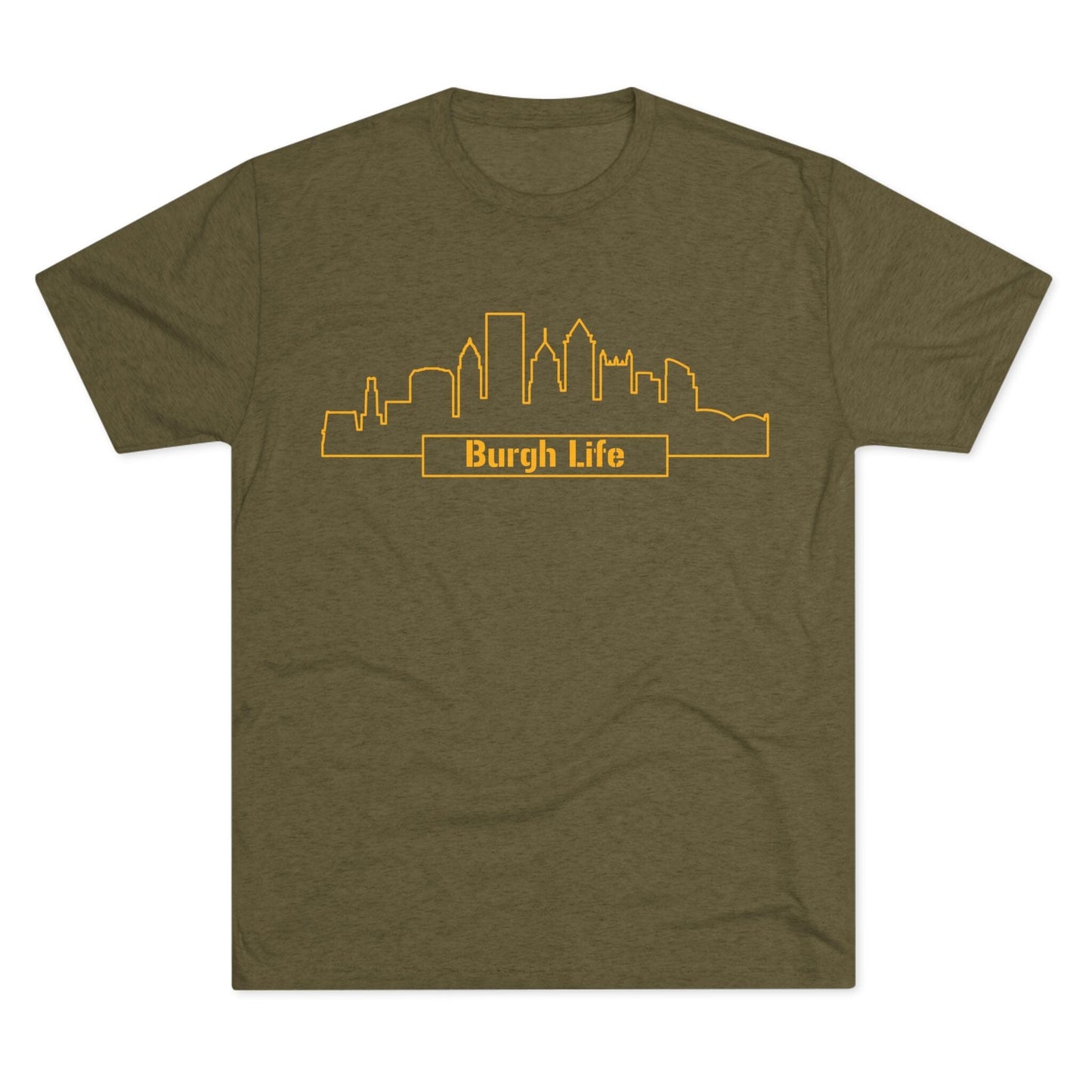Burgh Life Pittsburgh Skyline Tee - Steel City Shirt T-Shirt Printify S Tri-Blend Military Green