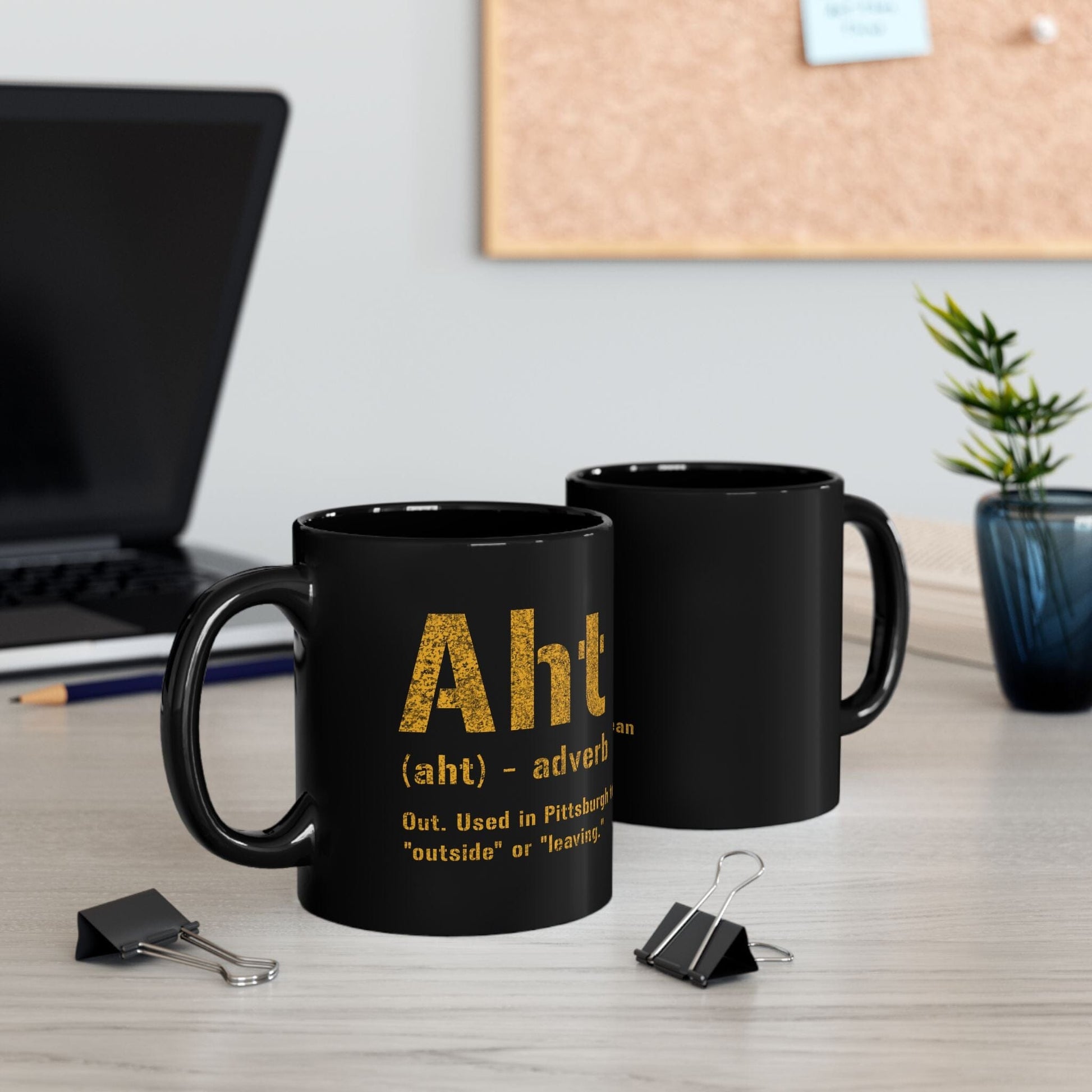 Aht Pittsburghese Definition Coffee Mug – Black and Gold 11oz & 15oz | Funny Yinzer Gift Mug Mug Printify