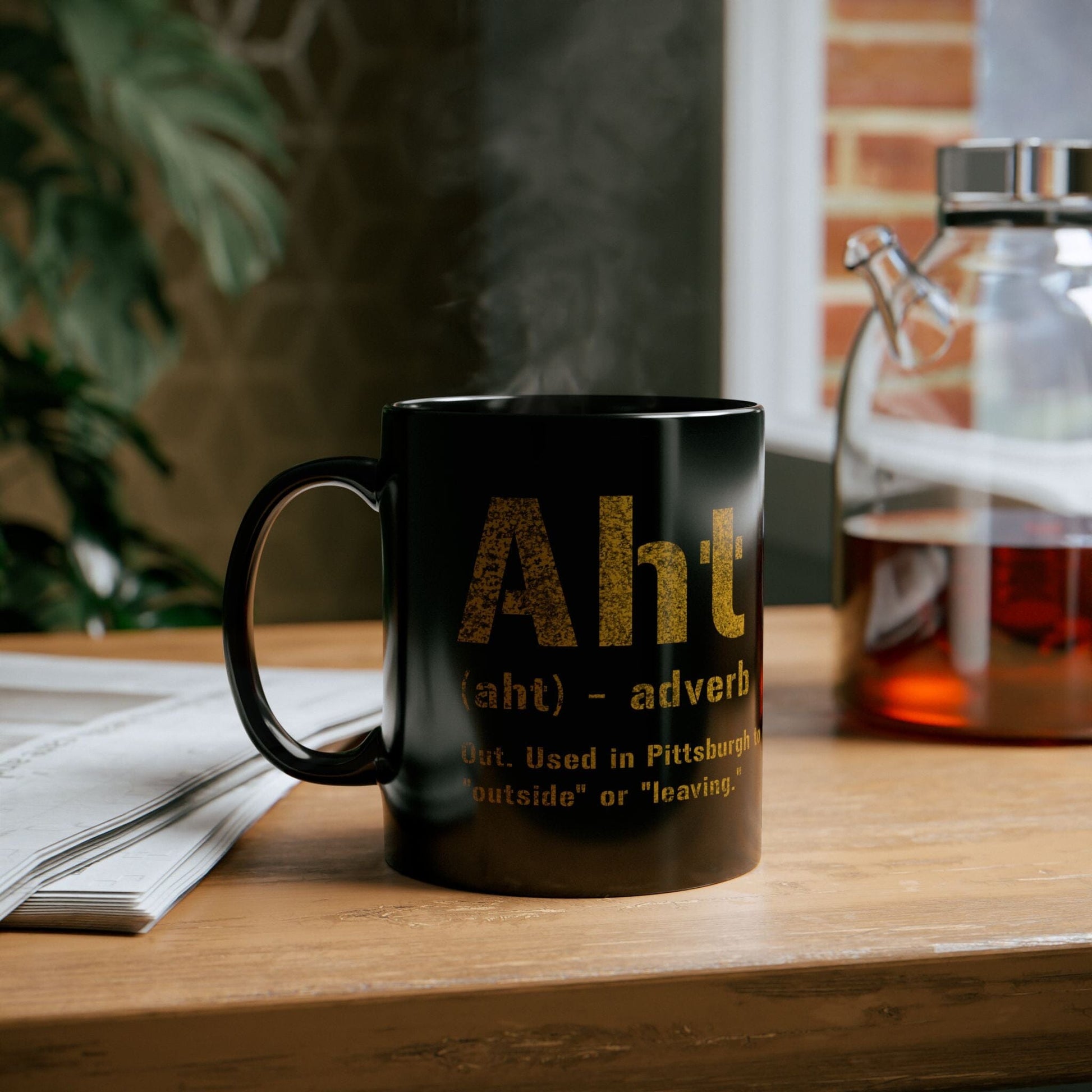 Aht Pittsburghese Definition Coffee Mug – Black and Gold 11oz & 15oz | Funny Yinzer Gift Mug Mug Printify