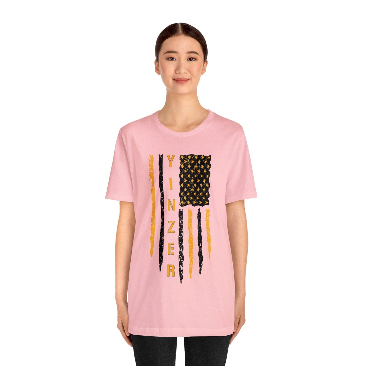 Yinzer Flag T-Shirt: Gold on Black, Pittsburgh Legacy & Patriotic Burgh Shirt T-Shirt Printify