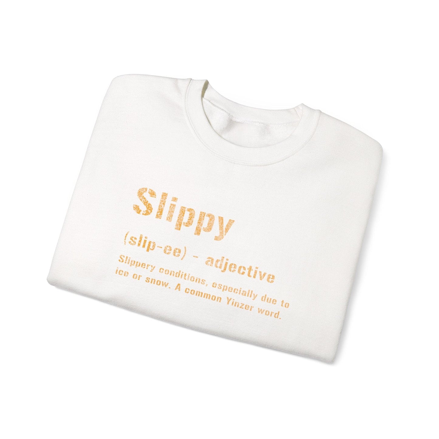 Slippy Pittsburghese Definition Crewneck Sweatshirt | Yinzergear Original | Cozy Black & Gold Style for Cold Days in the 'Burgh Sweatshirt Yinzergear