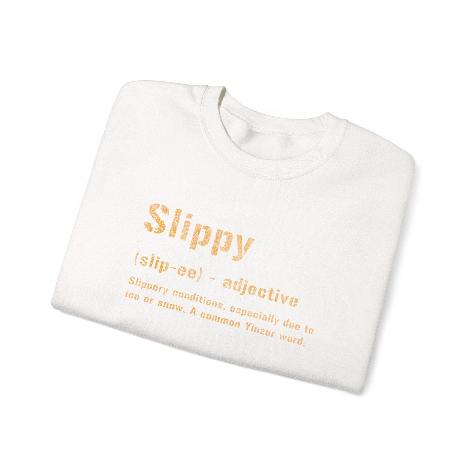 Slippy Pittsburghese Definition Crewneck Sweatshirt | Yinzergear Original | Cozy Black & Gold Style for Cold Days in the 'Burgh Sweatshirt Yinzergear