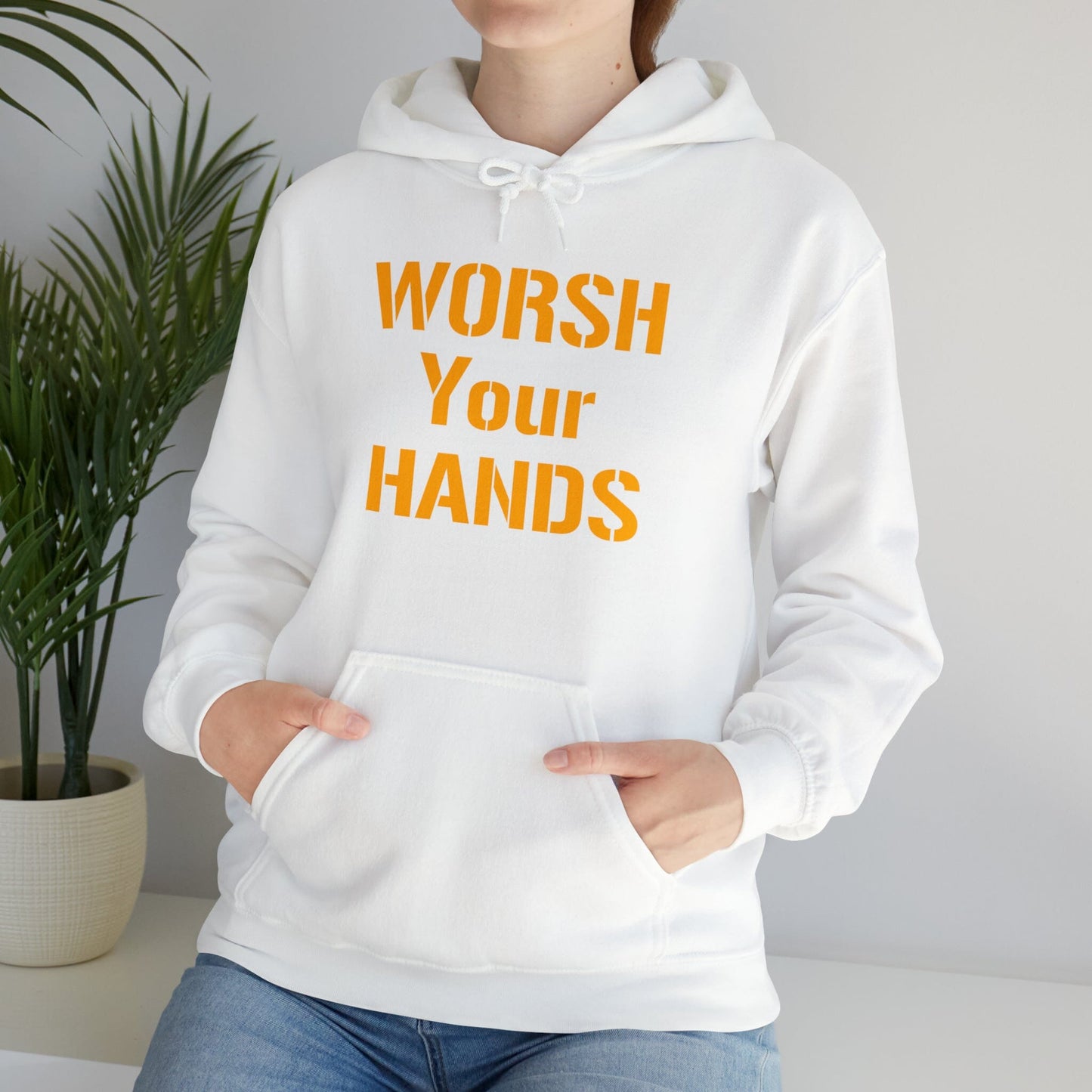 Worsh Your Hards Hoodie Hoodie Printify White S
