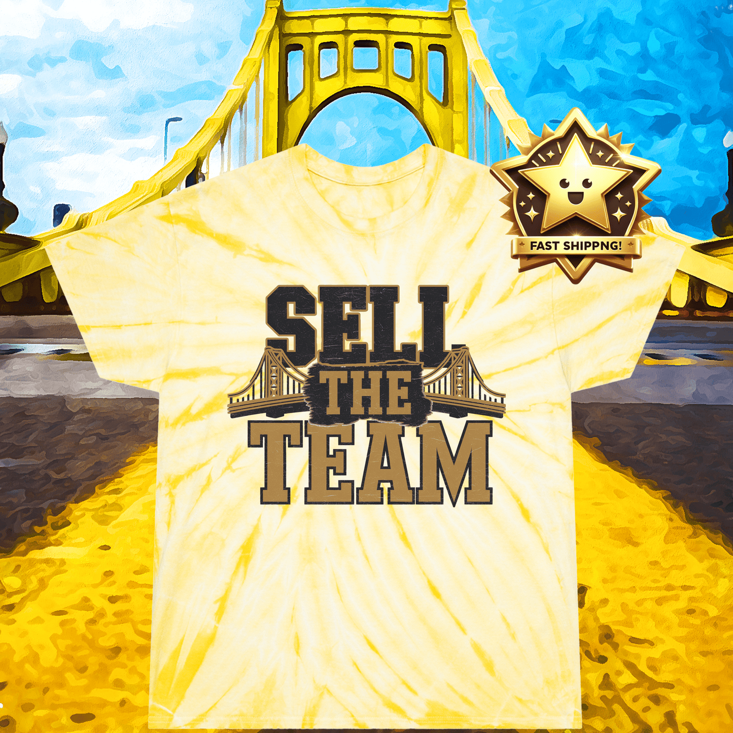 Sell The Team Tie-Dye Shirt | Pittsburgh Baseball Yinzer Tee | Black & Gold Cyclone Tie-Dye | Burgh Baseball Gift T-Shirt Yinzergear