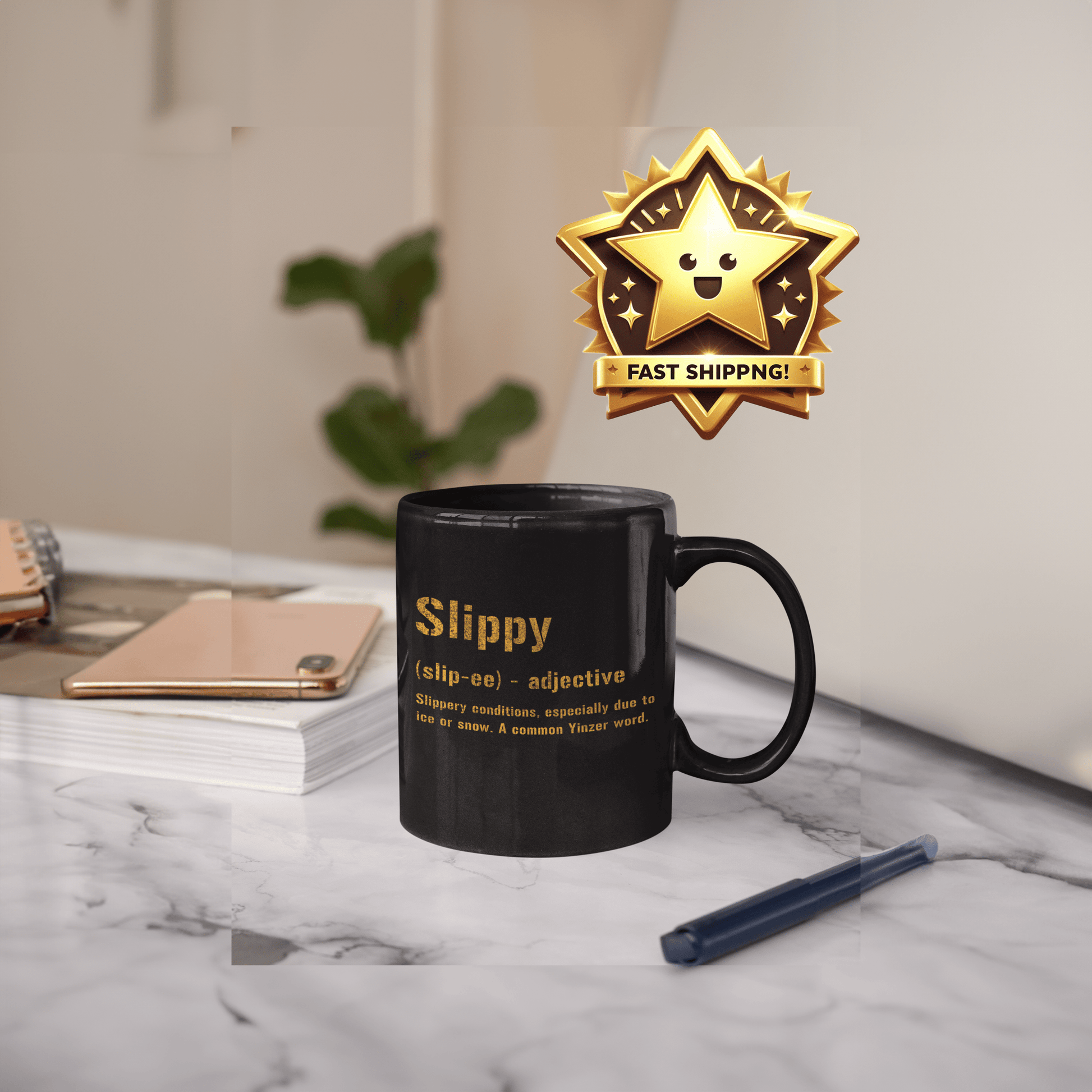 Slippy Pittsburghese Definition Coffee Mug – Black and Gold 11oz & 15oz | Fast Shipping | Great Yinzer Gift Mug Printify
