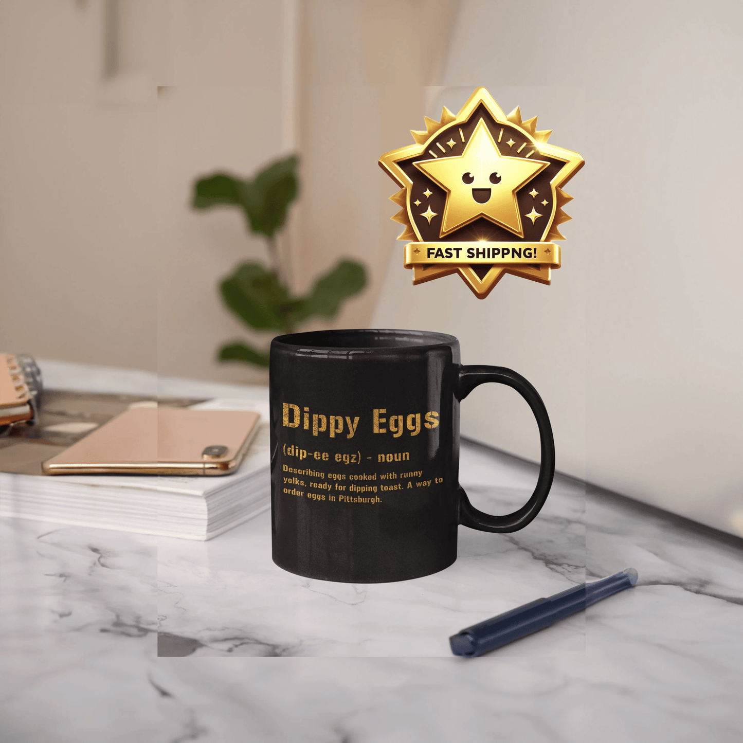 Dippy Eggs Pittsburghese Definition Coffee Mug – Black & Gold 11oz & 15oz | Yinzer Ceramic Mug for Yinzer Breakfasts Mug Printify