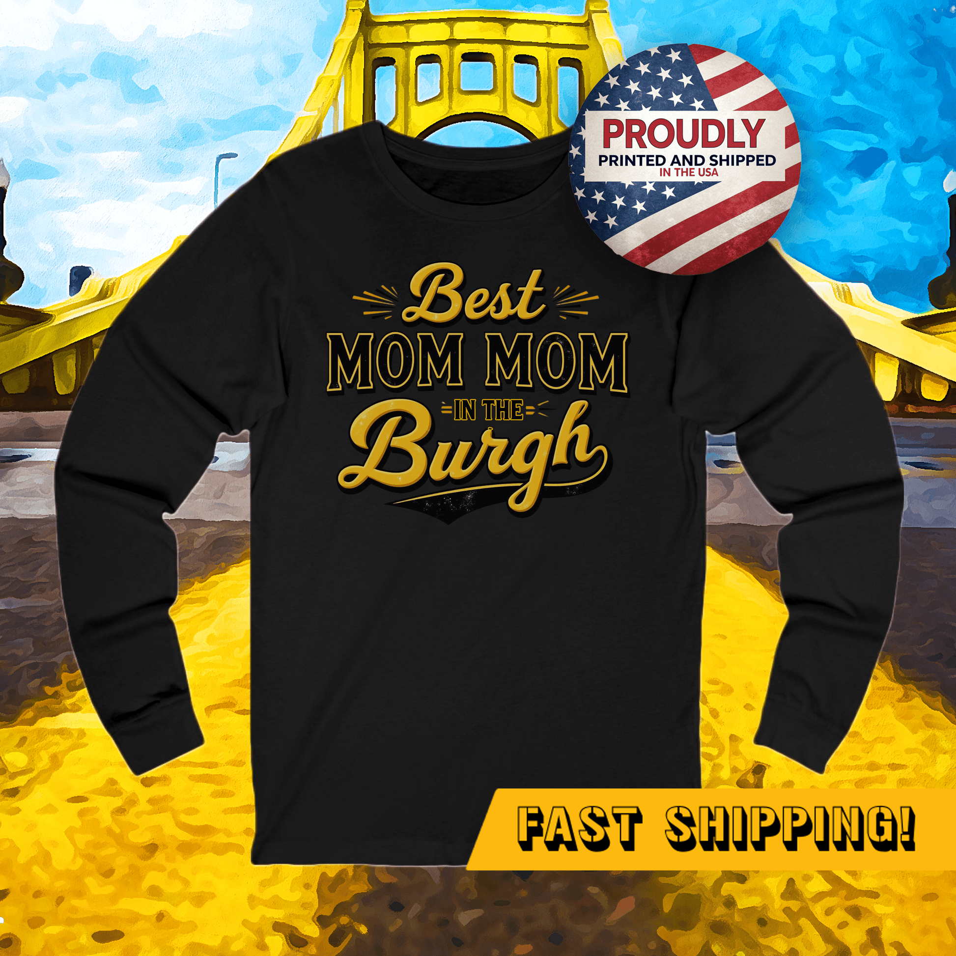 Mom Mom Long Sleeve Tee - Pittsburgh Grandma Gift - Burgh Long-sleeve Yinzergear