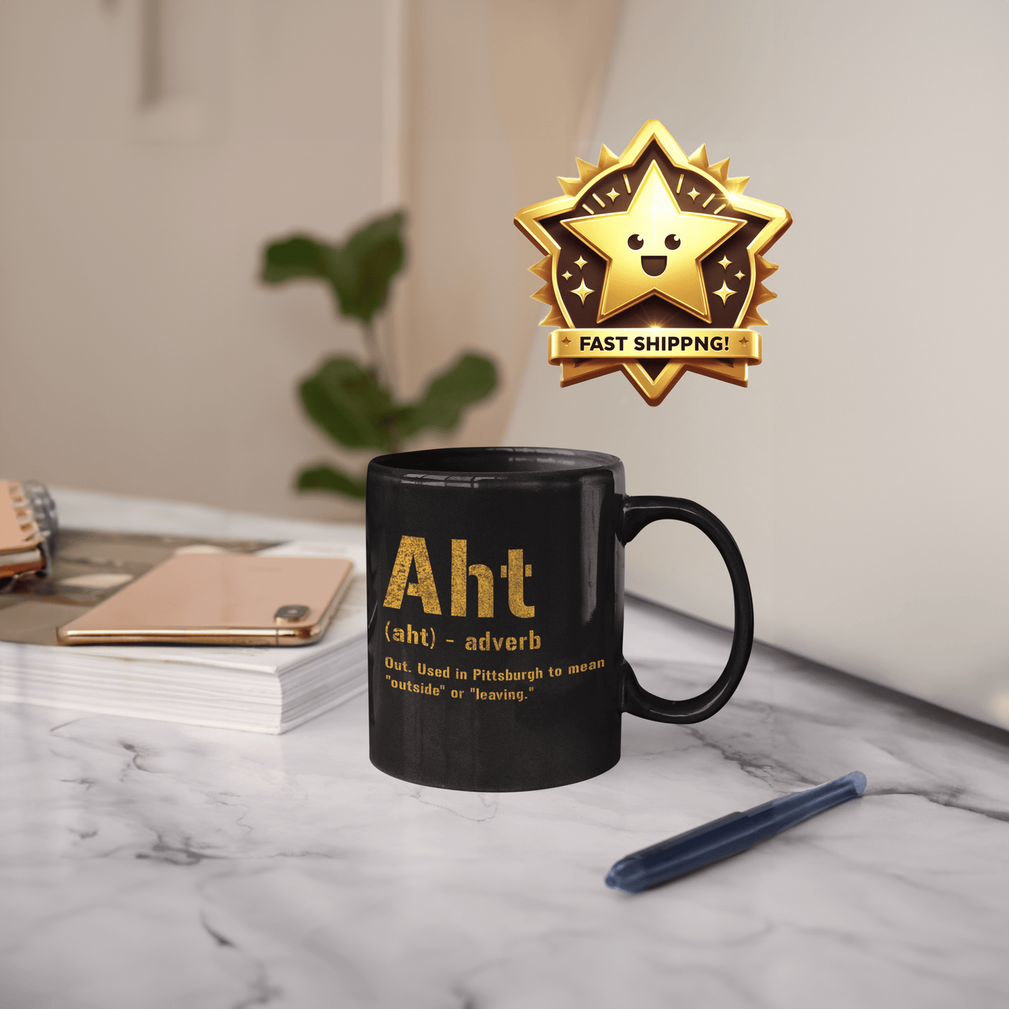 Aht Pittsburghese Definition Coffee Mug – Black and Gold 11oz & 15oz | Funny Yinzer Gift Mug Mug Printify