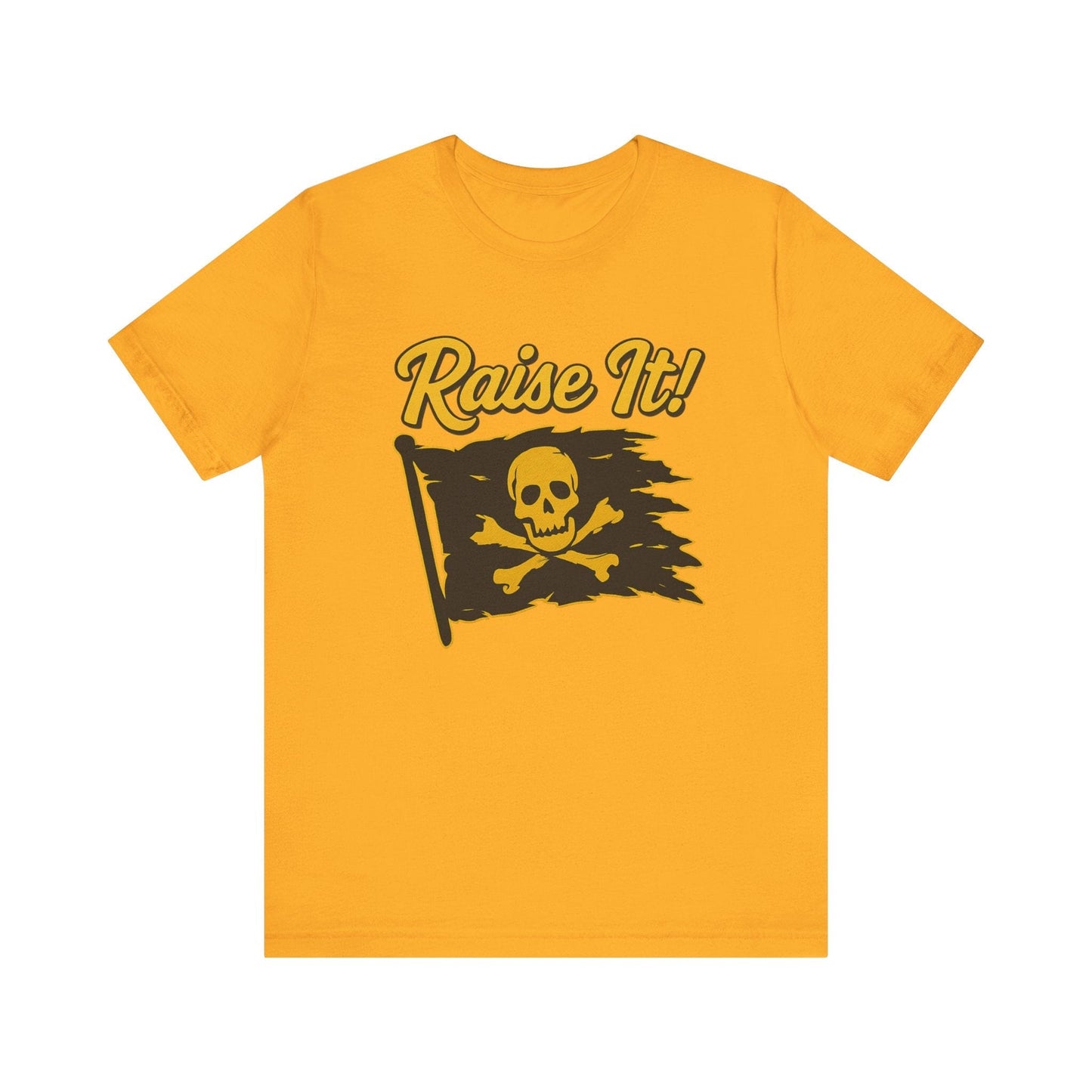 Raise the Jolly Roger Shirt – Pittsburgh Baseball “Raise It” Tee | Game Day Fan Gear T-Shirt Printify Gold XS