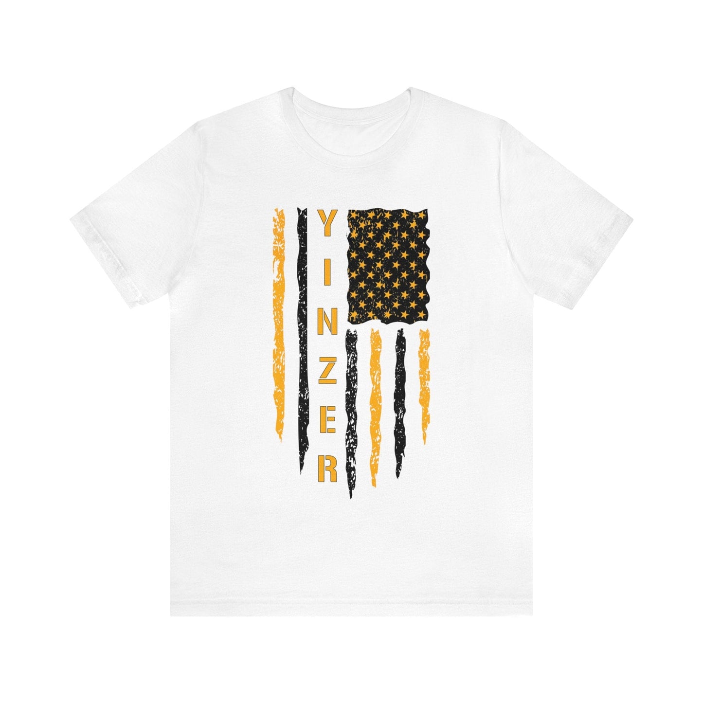 Yinzer Flag T-Shirt: Gold on Black, Pittsburgh Legacy & Patriotic Burgh Shirt T-Shirt Printify White S
