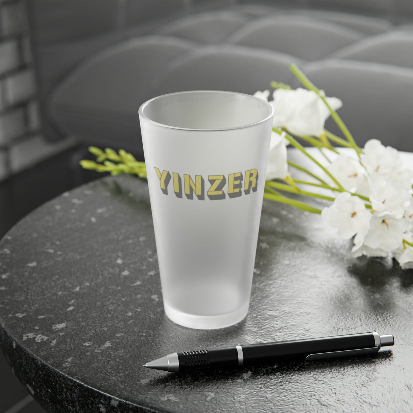 Yinzer Frosted Pint Glass, Personalized or Plain,16oz Yinzer Beer Mug, Steel City Beer, Pittsburgh Drinkware, 412 Yinzer, Burgh Glass Mug Printify 16oz Frosted