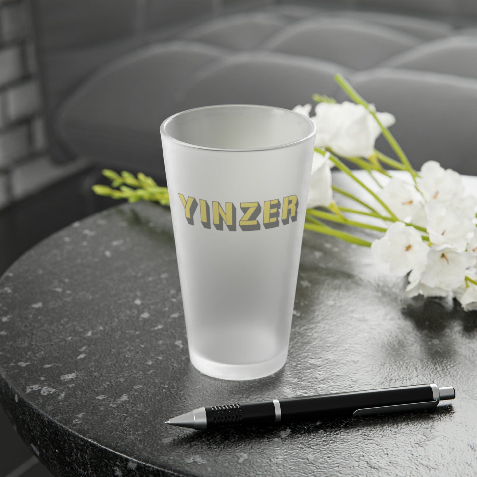 Yinzer Frosted Pint Glass, Personalized or Plain,16oz Yinzer Beer Mug, Steel City Beer, Pittsburgh Drinkware, 412 Yinzer, Burgh Glass Mug Printify 16oz Frosted