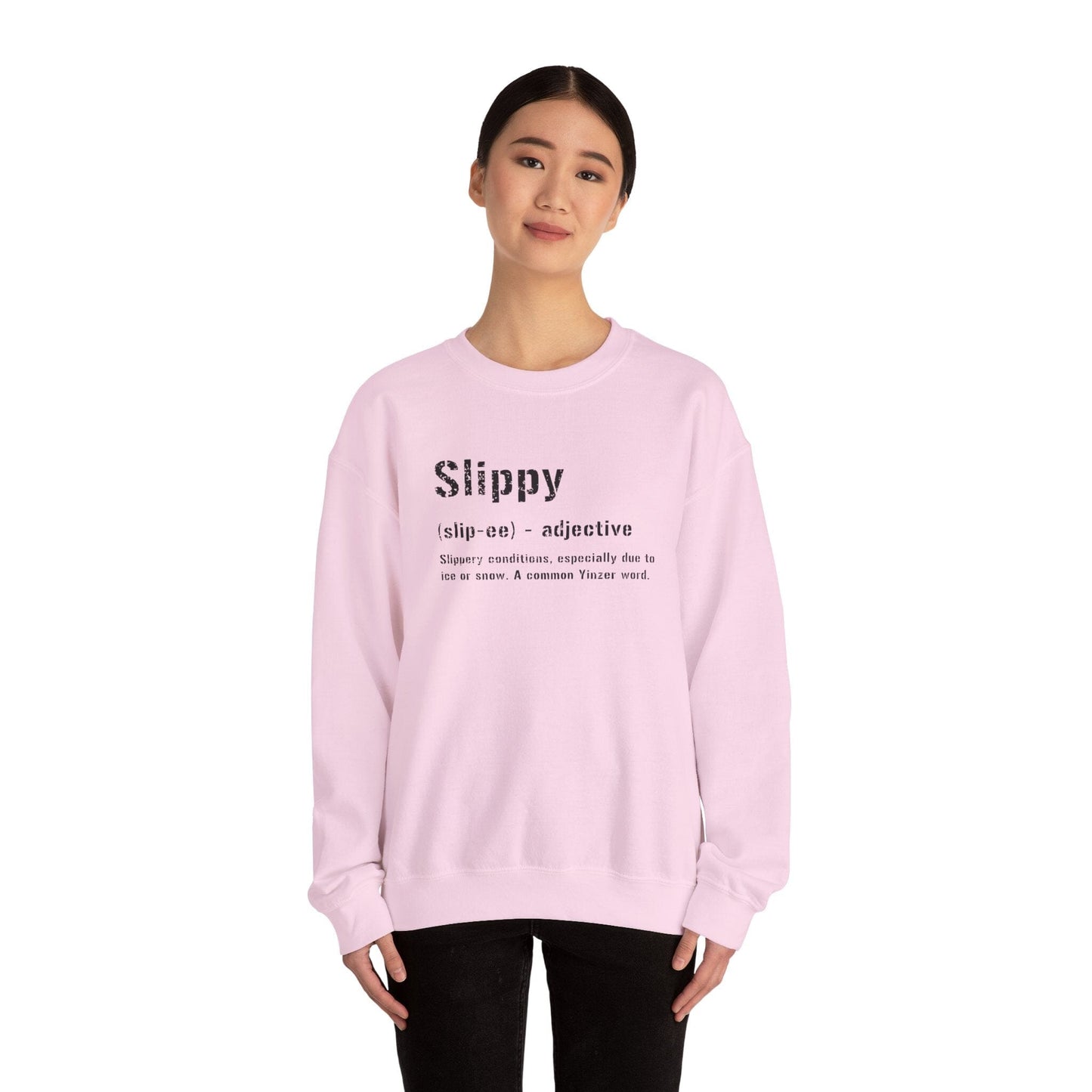 Slippy Pittsburghese Definition Crewneck Sweatshirt | Yinzergear Original | Cozy Black & Gold Style for Cold Days in the 'Burgh Sweatshirt Yinzergear