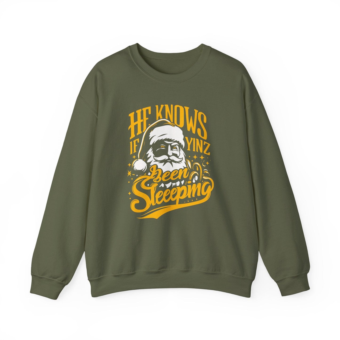 Yinzer Santa Crewneck - Pittsburgh Christmas Sweatshirt Sweatshirt Printify Military Green S
