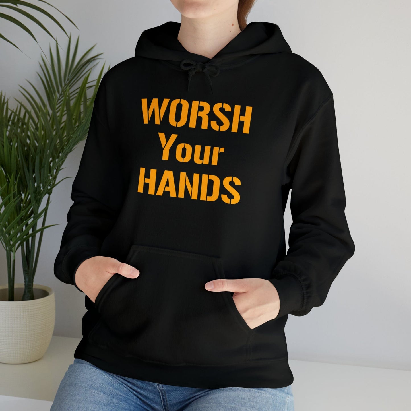 Worsh Your Hards Hoodie Hoodie Printify Black S