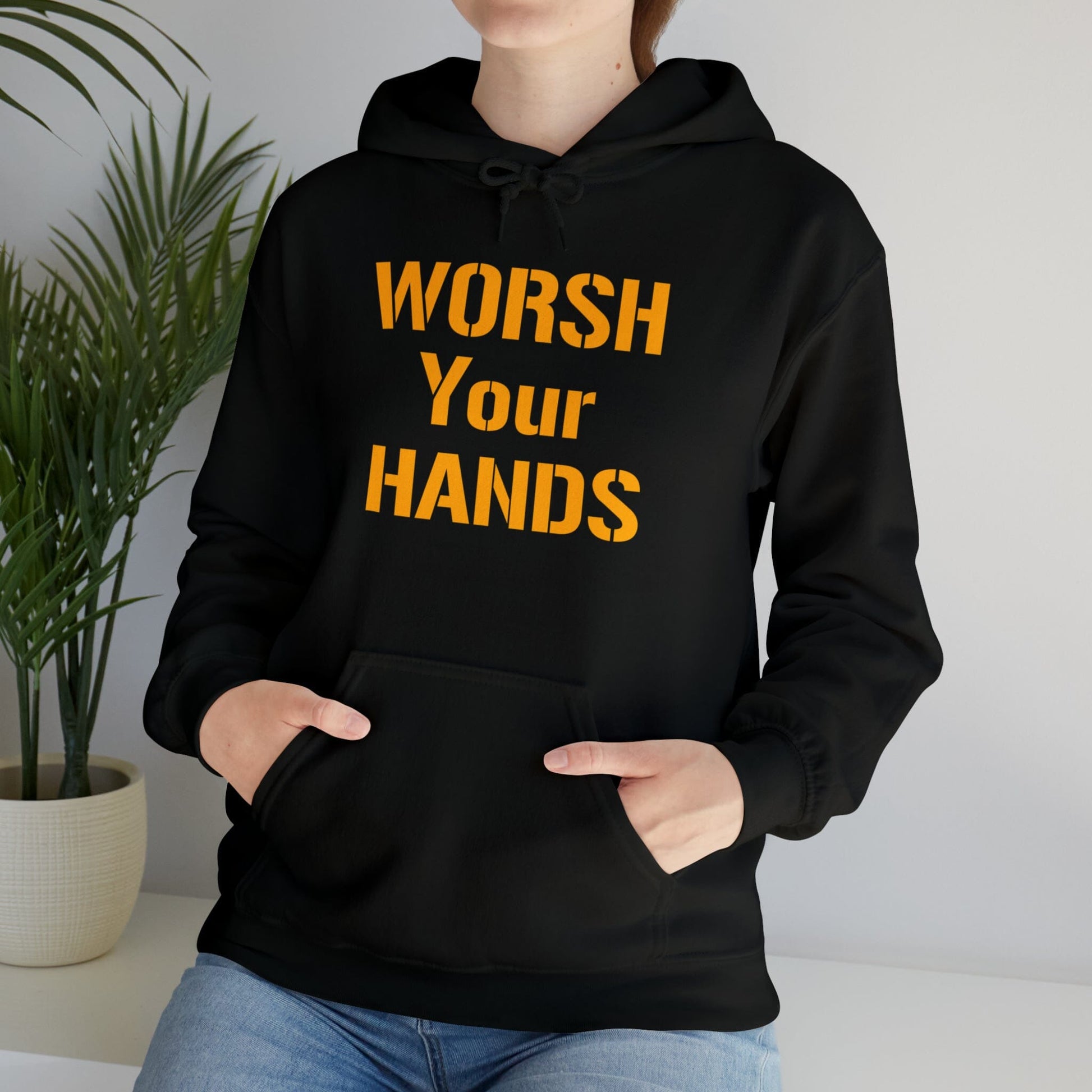 Worsh Your Hards Hoodie Hoodie Printify Black S