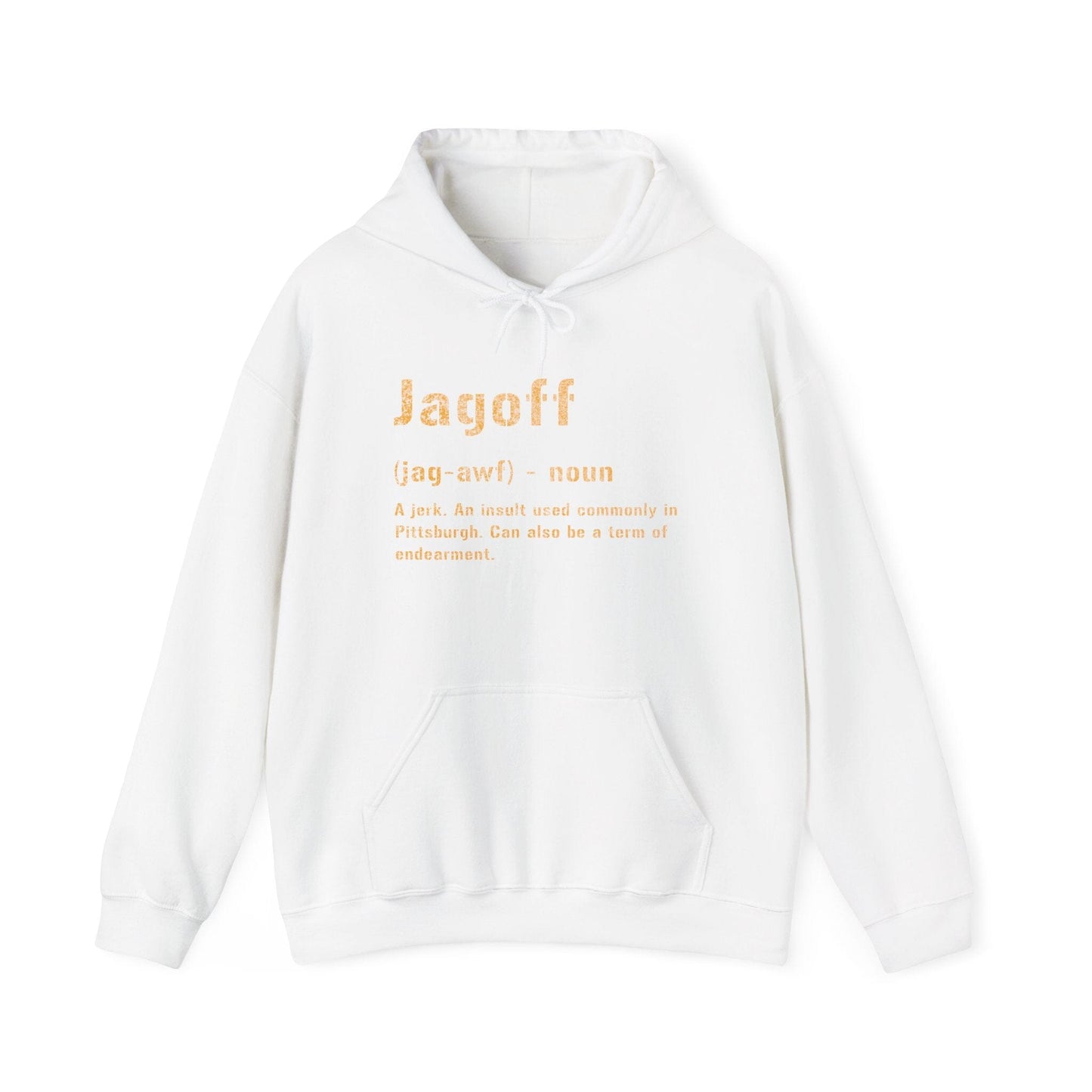 Jagoff Pittsburghese Definition Hoodie – Yinzer Sweatshirt | Unisex Black and Gold Pullover Hoodie Yinzergear White S