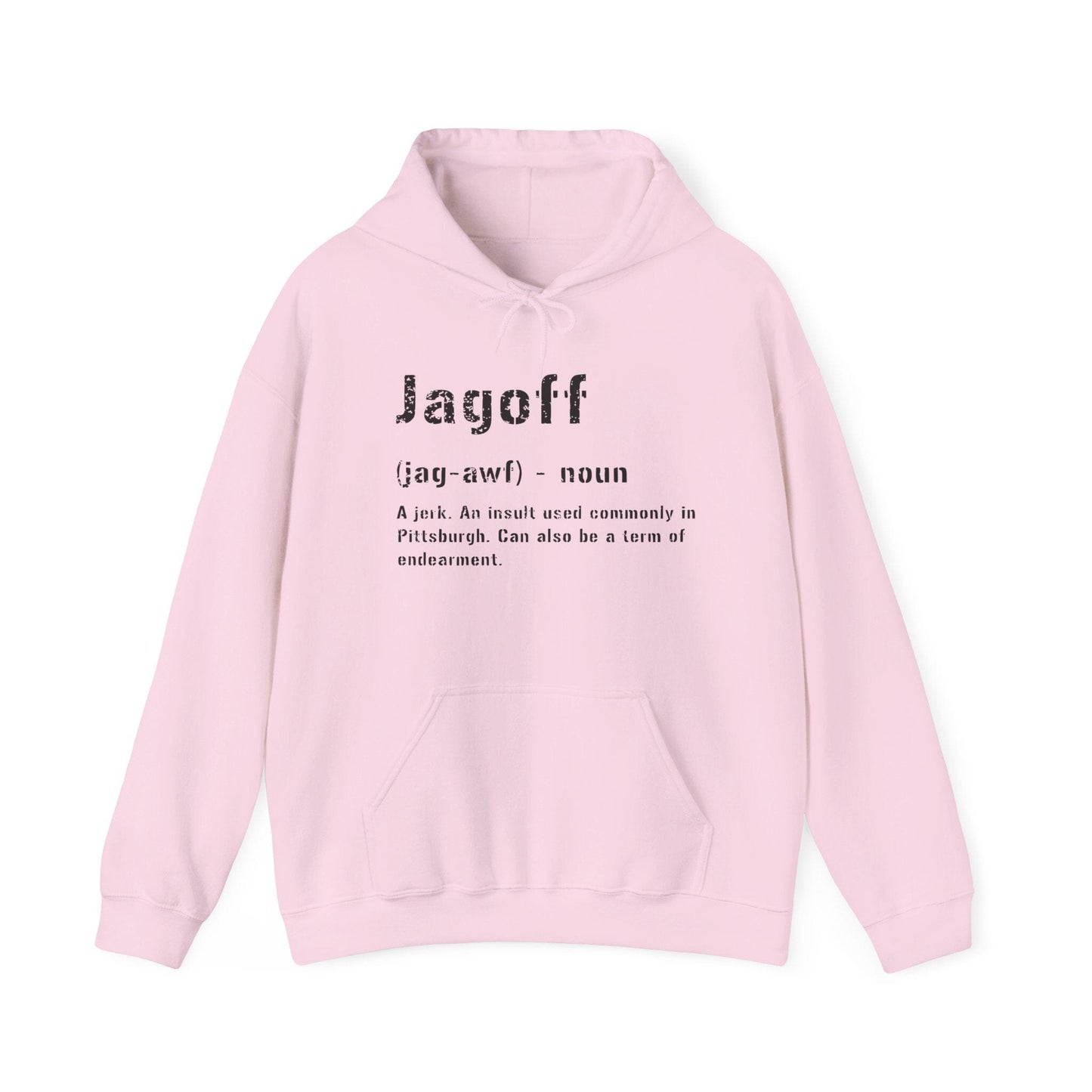 Jagoff Pittsburghese Definition Hoodie – Yinzer Sweatshirt | Unisex Black and Gold Pullover Hoodie Yinzergear Light Pink S