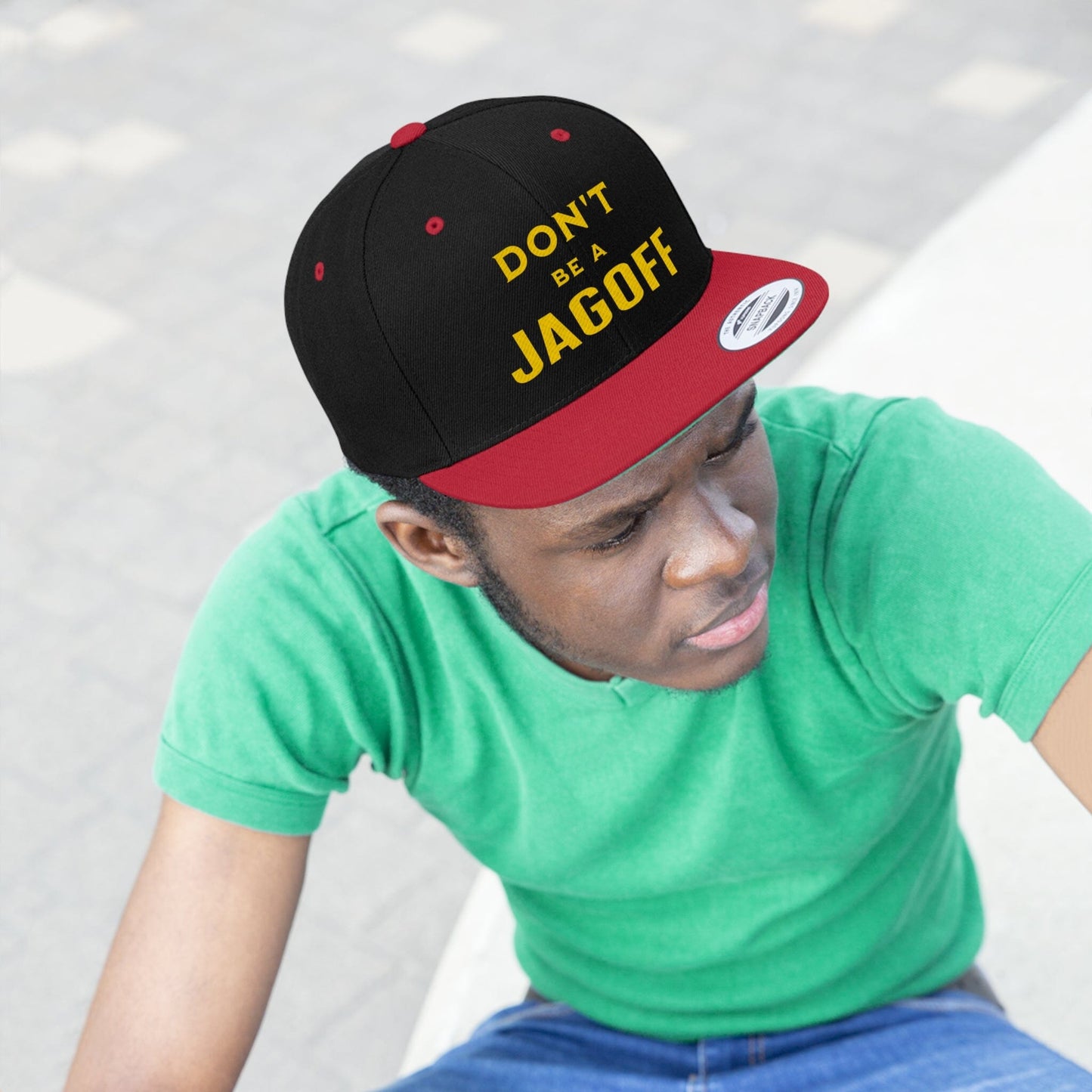 Don't Be a Jagoff Hat Flat Bill Hats Printify Black/True Red One size