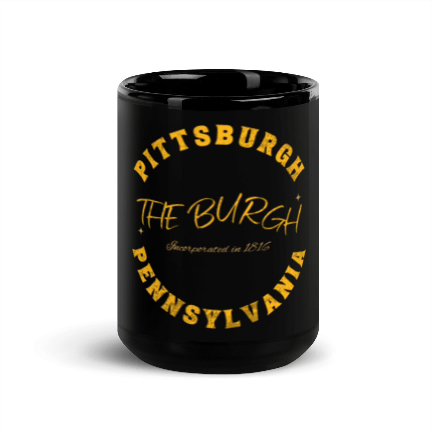 The Burgh Pittsburgh Pennsylvania Black Glossy Mug Yinzergear 15oz