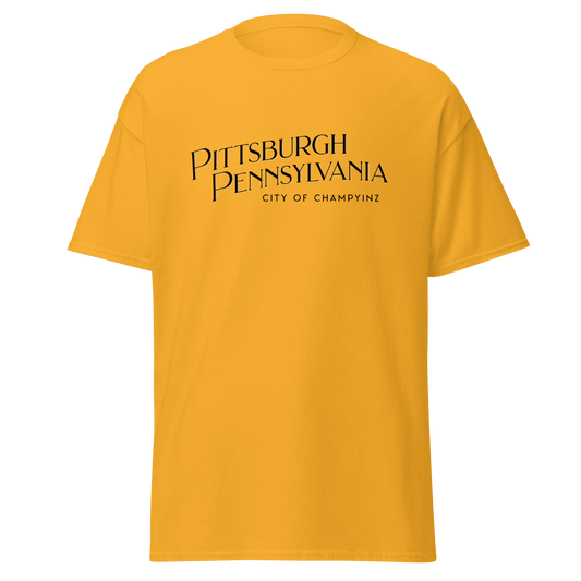 Pittsburgh Pa City of ChampYINZ T-Shirt Yinzergear Gold S