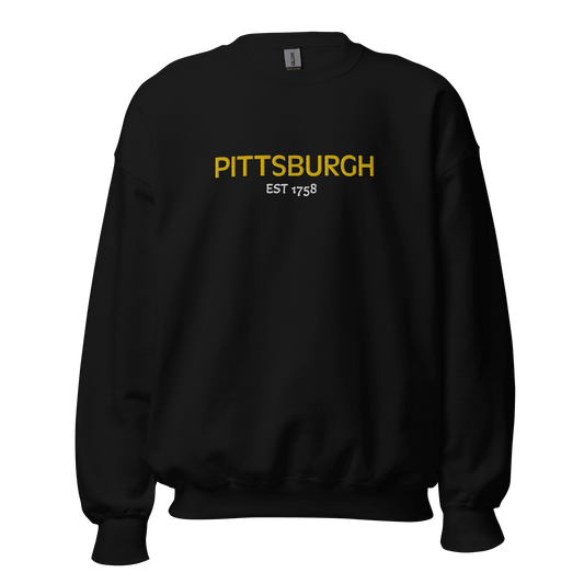 Embroidered Pittsburgh EST 1758 Sweatshirt Yinzergear Black S