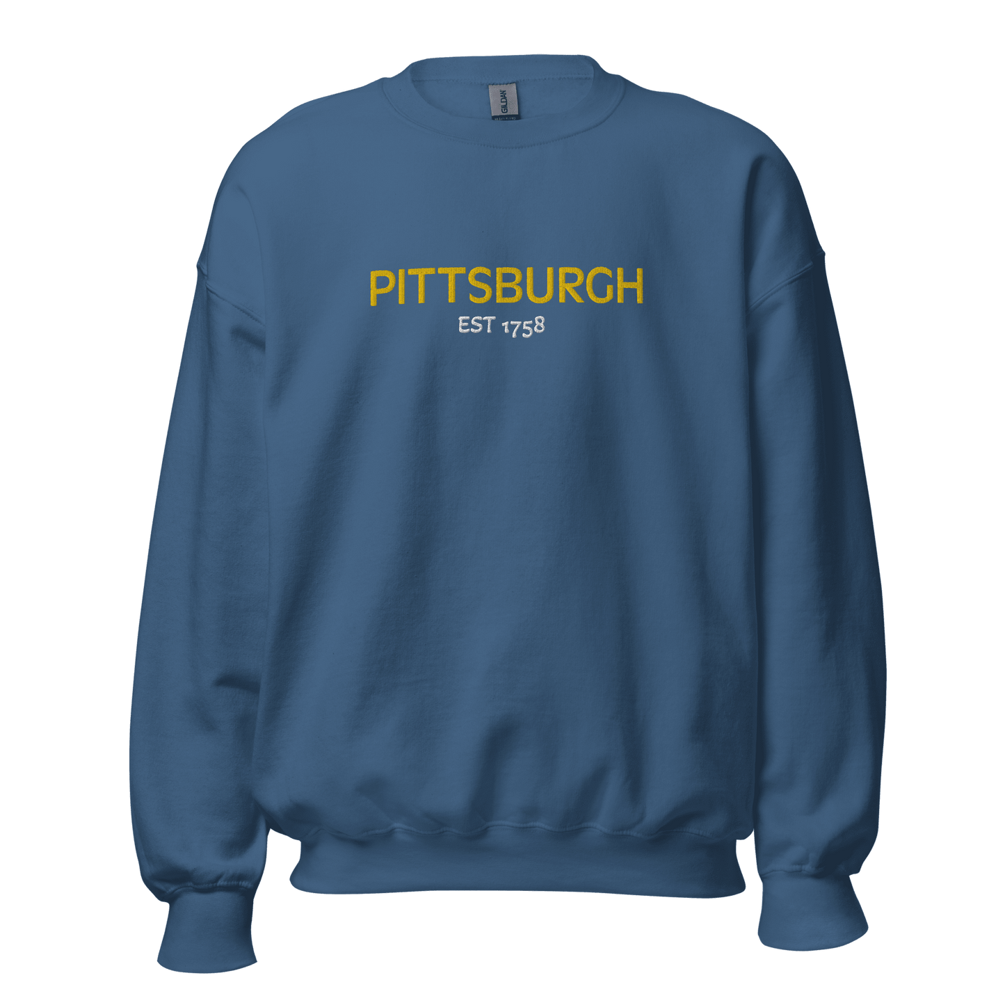 Embroidered Pittsburgh EST 1758 Sweatshirt Yinzergear Indigo Blue S