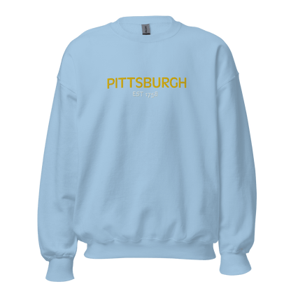 Embroidered Pittsburgh EST 1758 Sweatshirt Yinzergear Light Blue S 