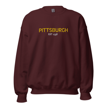 Embroidered Pittsburgh EST 1758 Sweatshirt Yinzergear Maroon S 