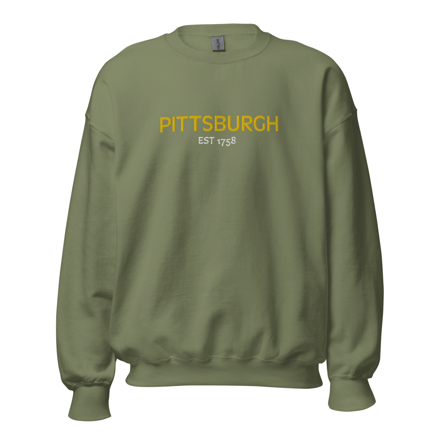 Embroidered Pittsburgh EST 1758 Sweatshirt Yinzergear Military Green S
