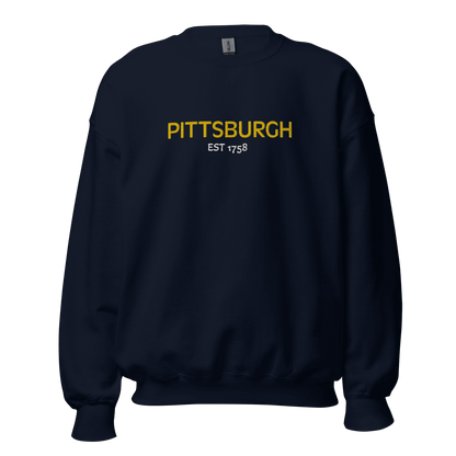 Embroidered Pittsburgh EST 1758 Sweatshirt Yinzergear Navy S 
