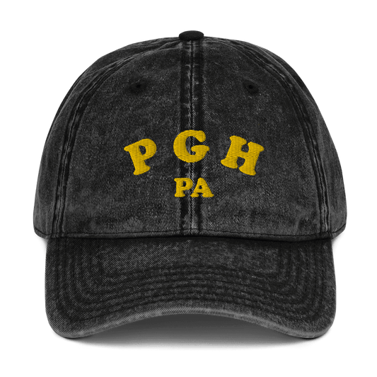 PGH PA Vintage Cap - Pittsburgh, Pennsylvania Hat Yinzergear Black