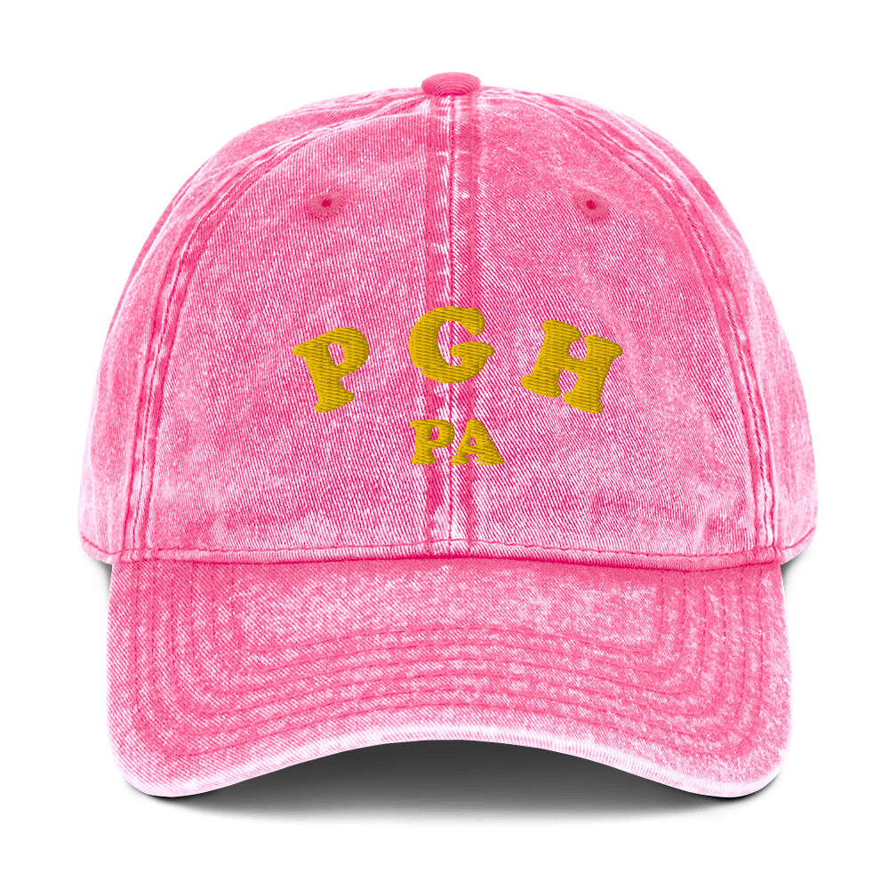PGH PA Vintage Cap - Pittsburgh, Pennsylvania Hat Yinzergear Pink