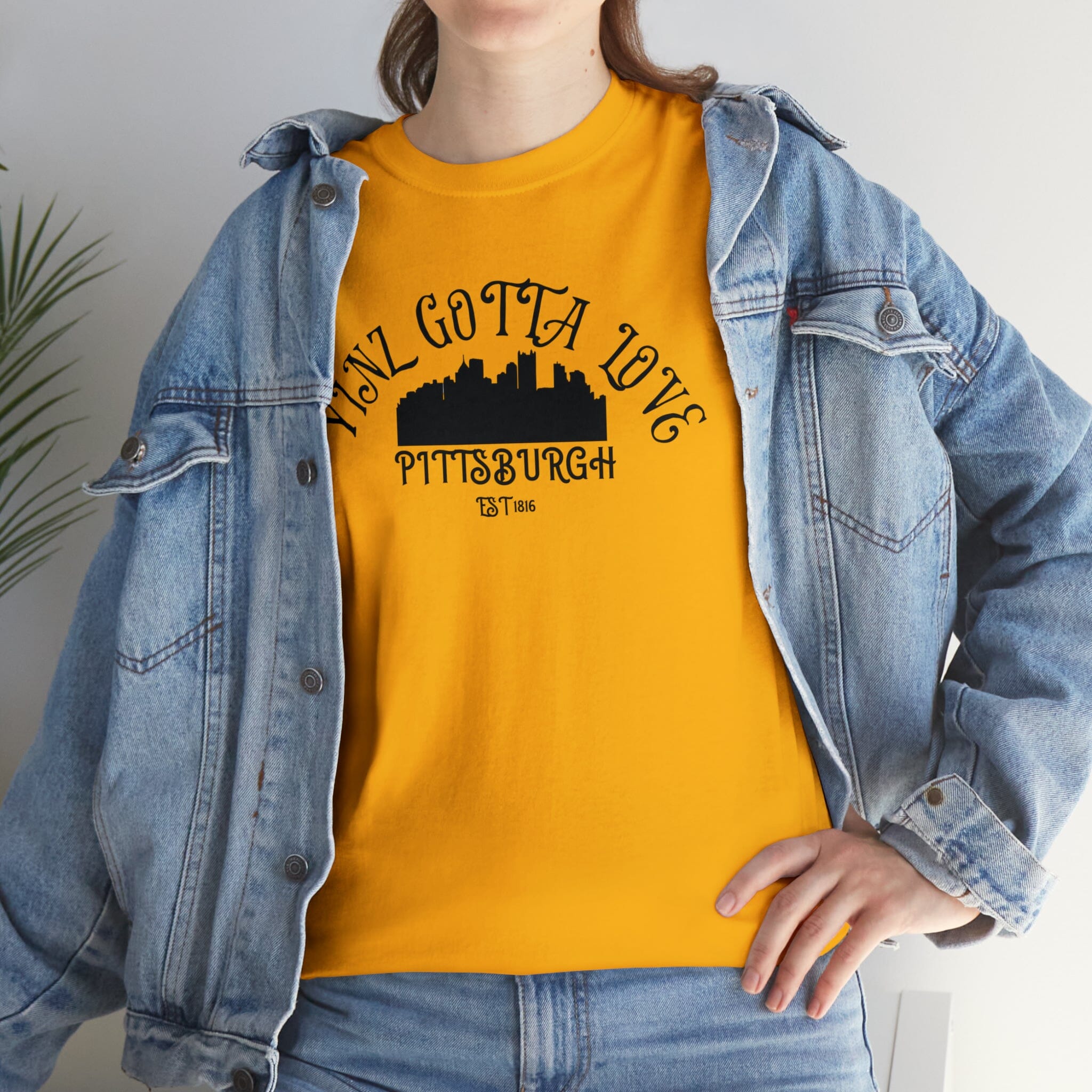 Yinz Gotta Love Pittsburgh T-shirt on gold tee | Yinzergear