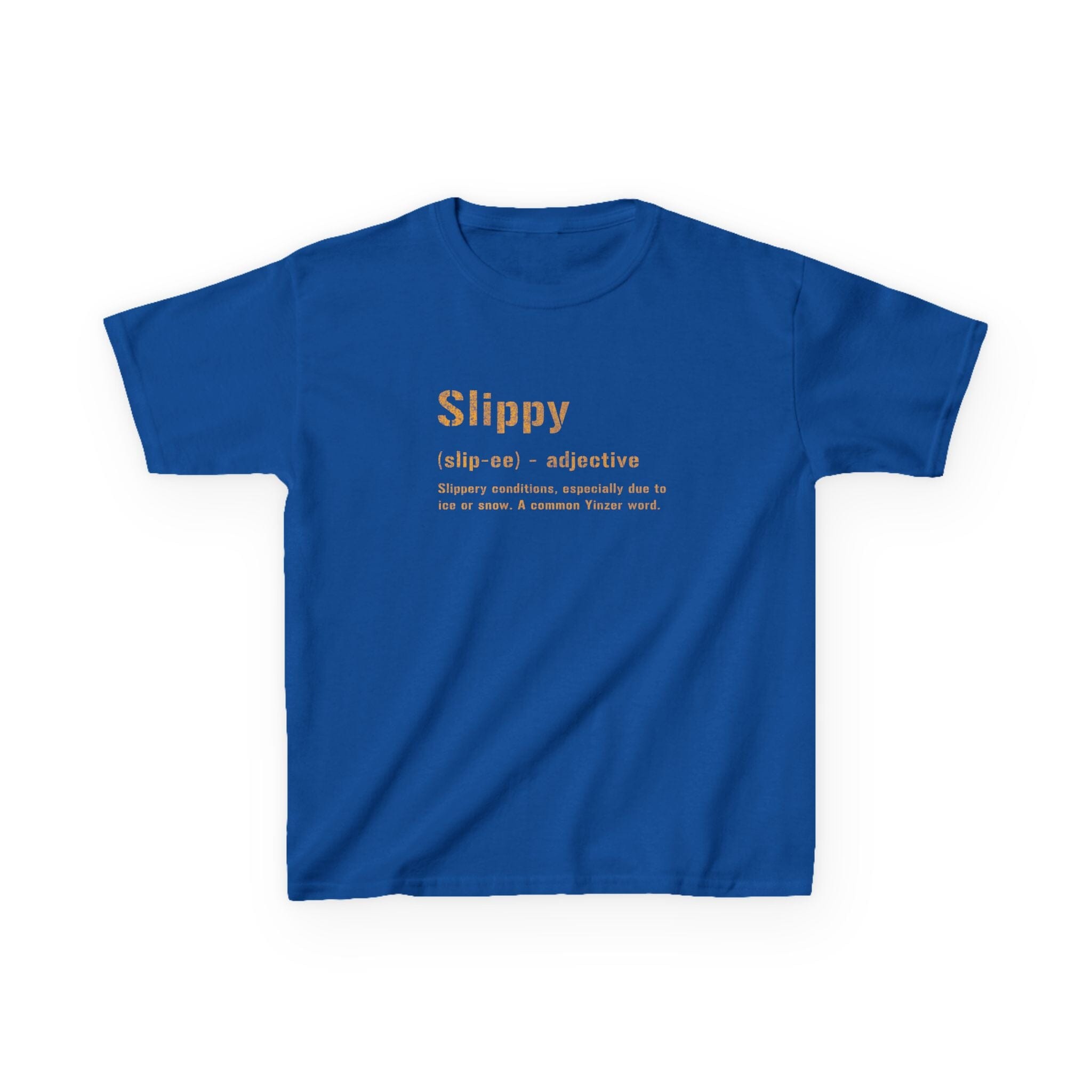 Slippy Pittsburghese Kids T-shirt on royal tee | Yinzergear