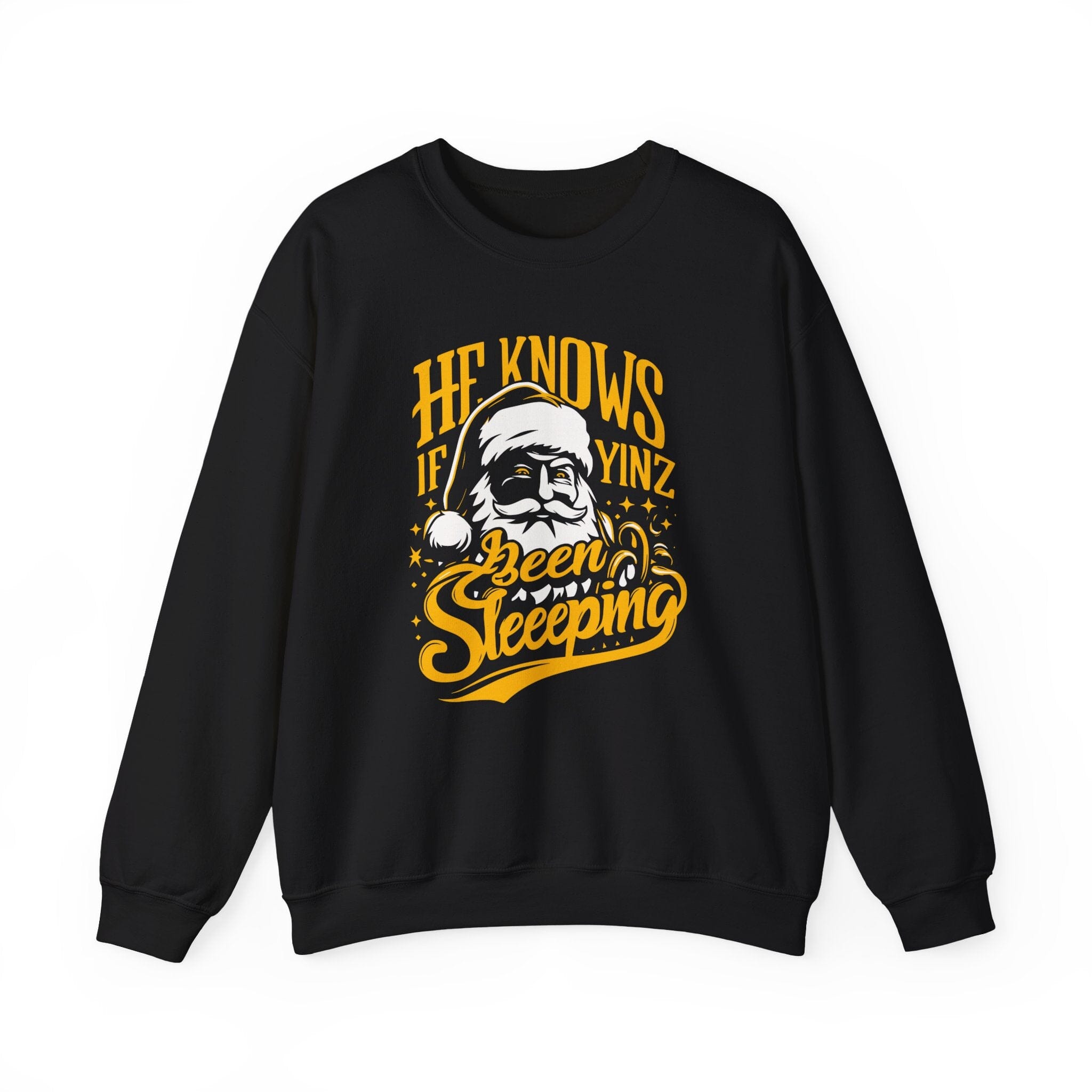 Yinzer Santa Christmas Sweatshirt Pittsburgh sweatshirt on black sweatshirt | Yinzergear