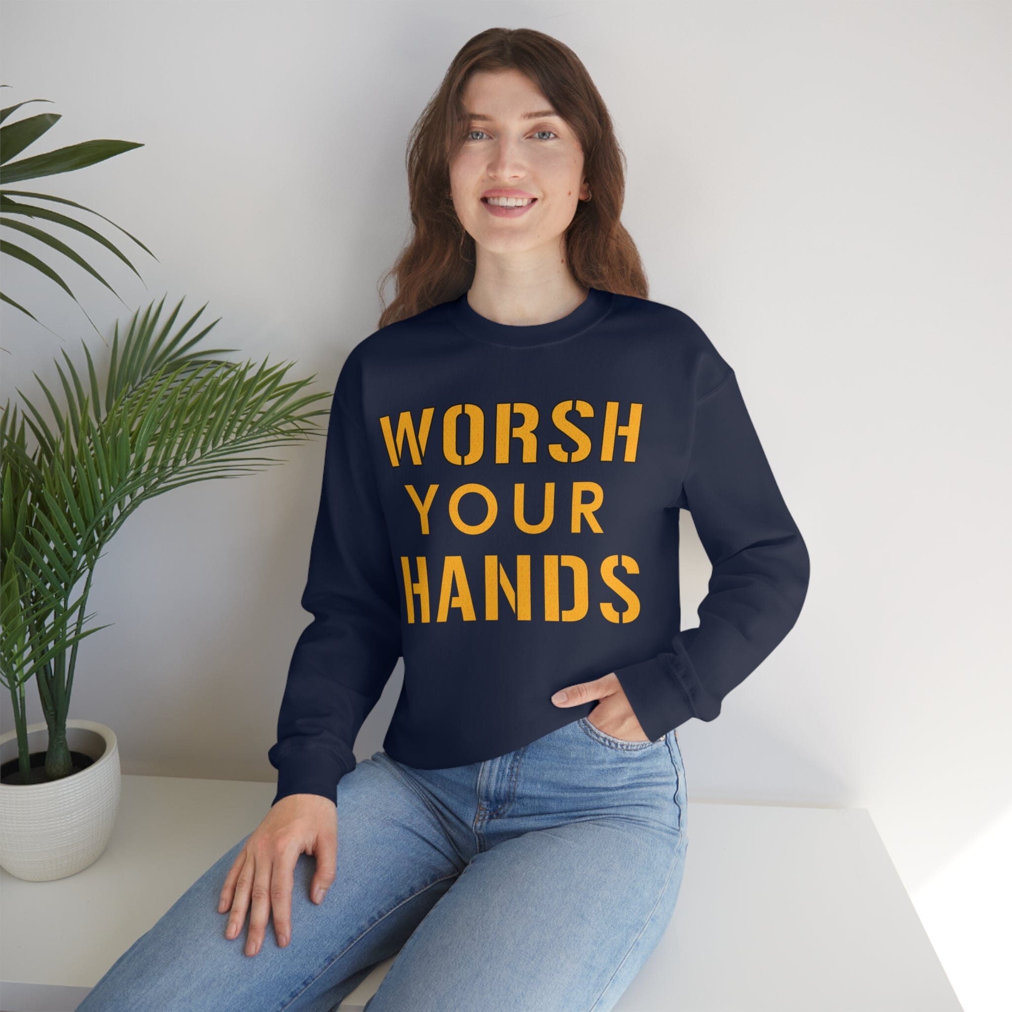 Worsh Your Hands Sweatshirt Pittsburgh sweatshirt on navy sweatshirt | Yinzergear