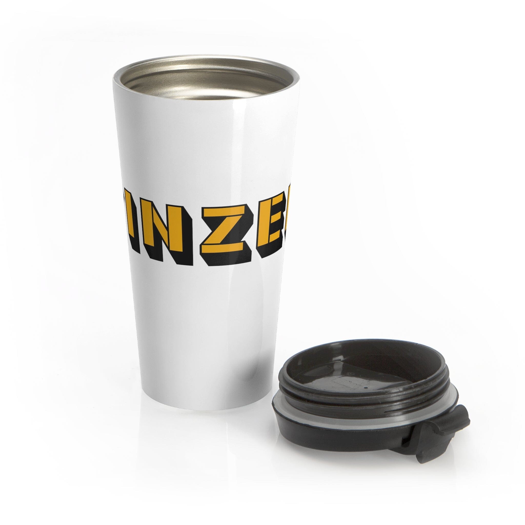 Yinzer Stainless Steel Travel Mug Pittsburgh mug front view alternate view 5 | Yinzergear
