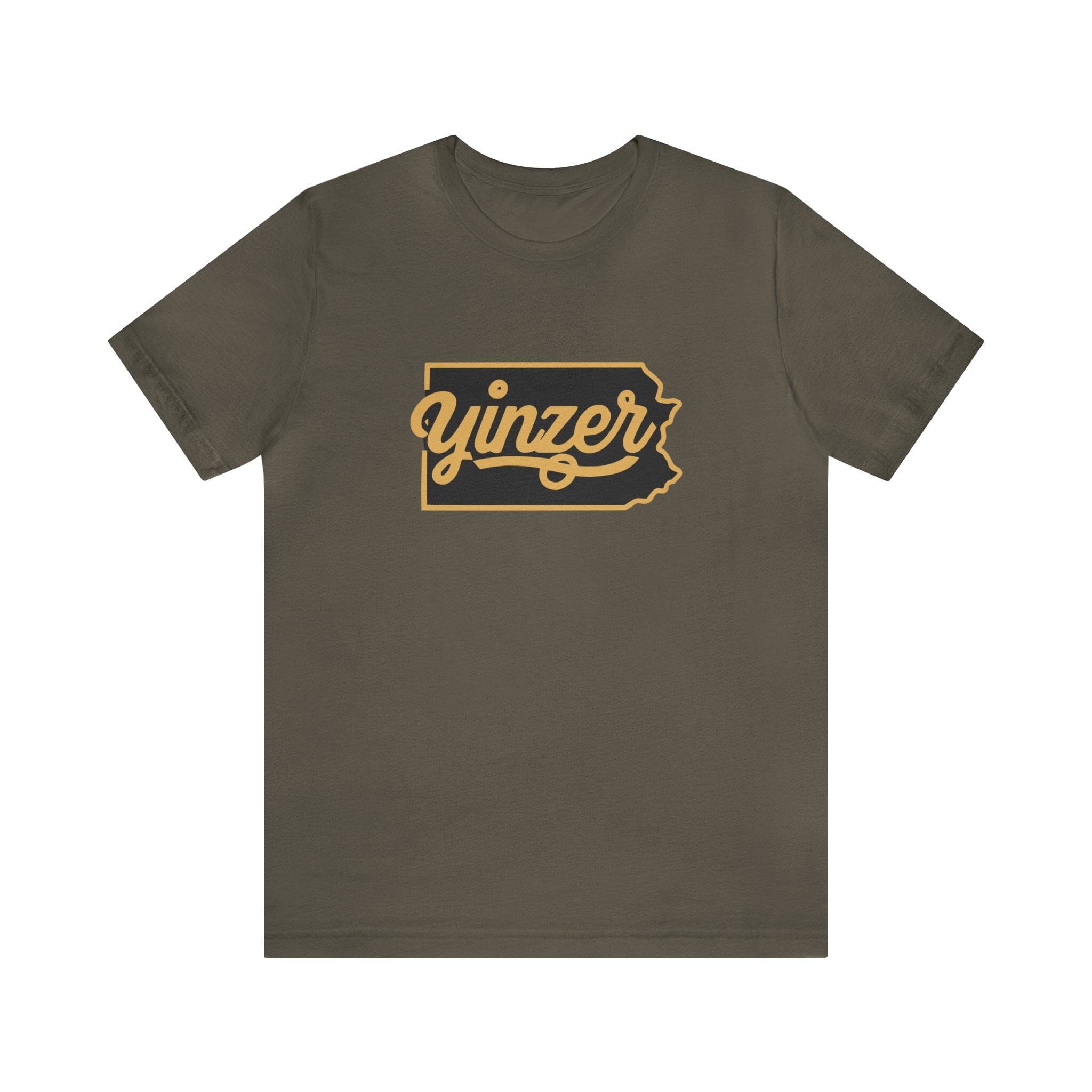 Yinzer State of Mind T-Shirt Pittsburgh tee on army green tee | Yinzergear