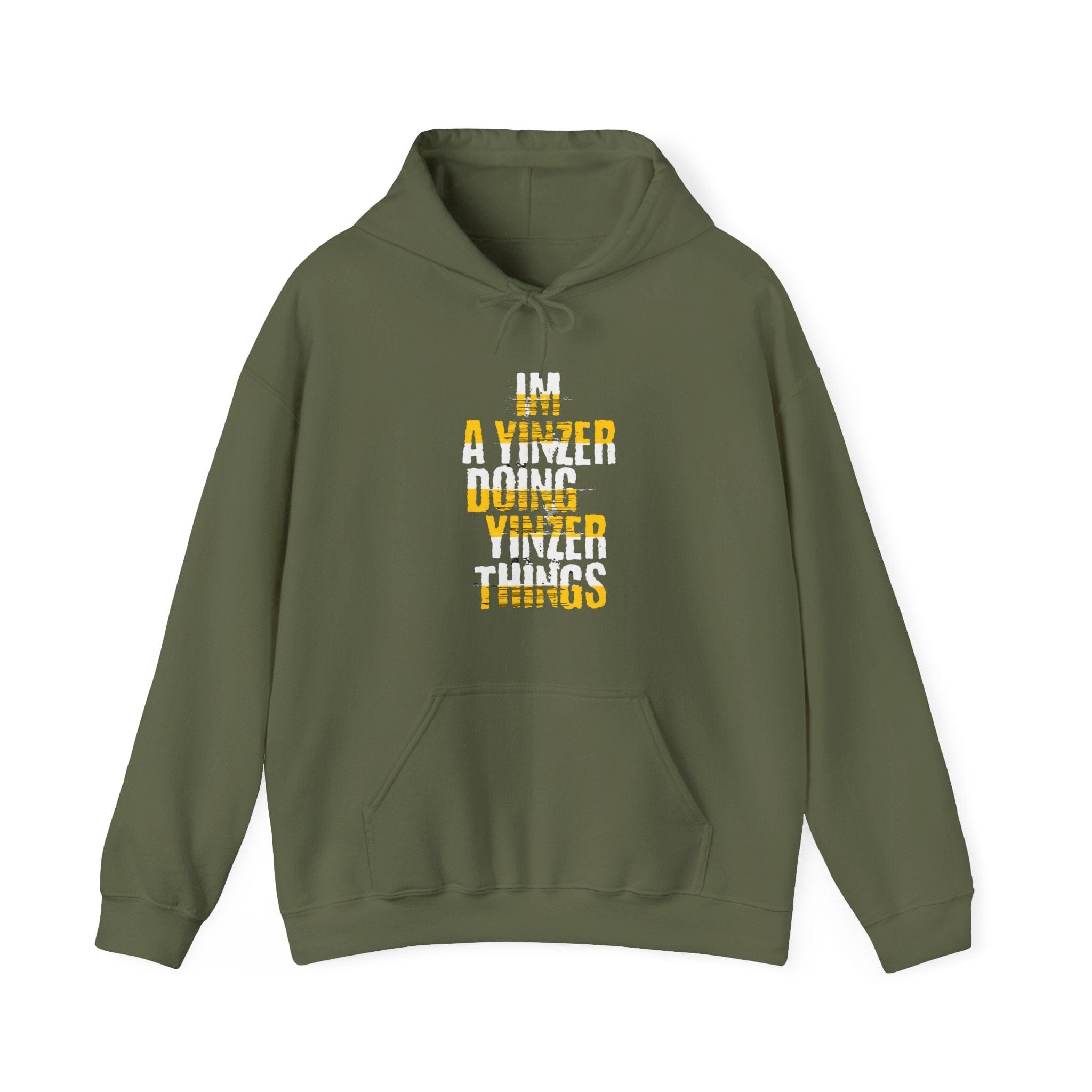 Yinzer Doing Yinzer Things Hoodie Pittsburgh hoodie on military green hoodie | Yinzergear