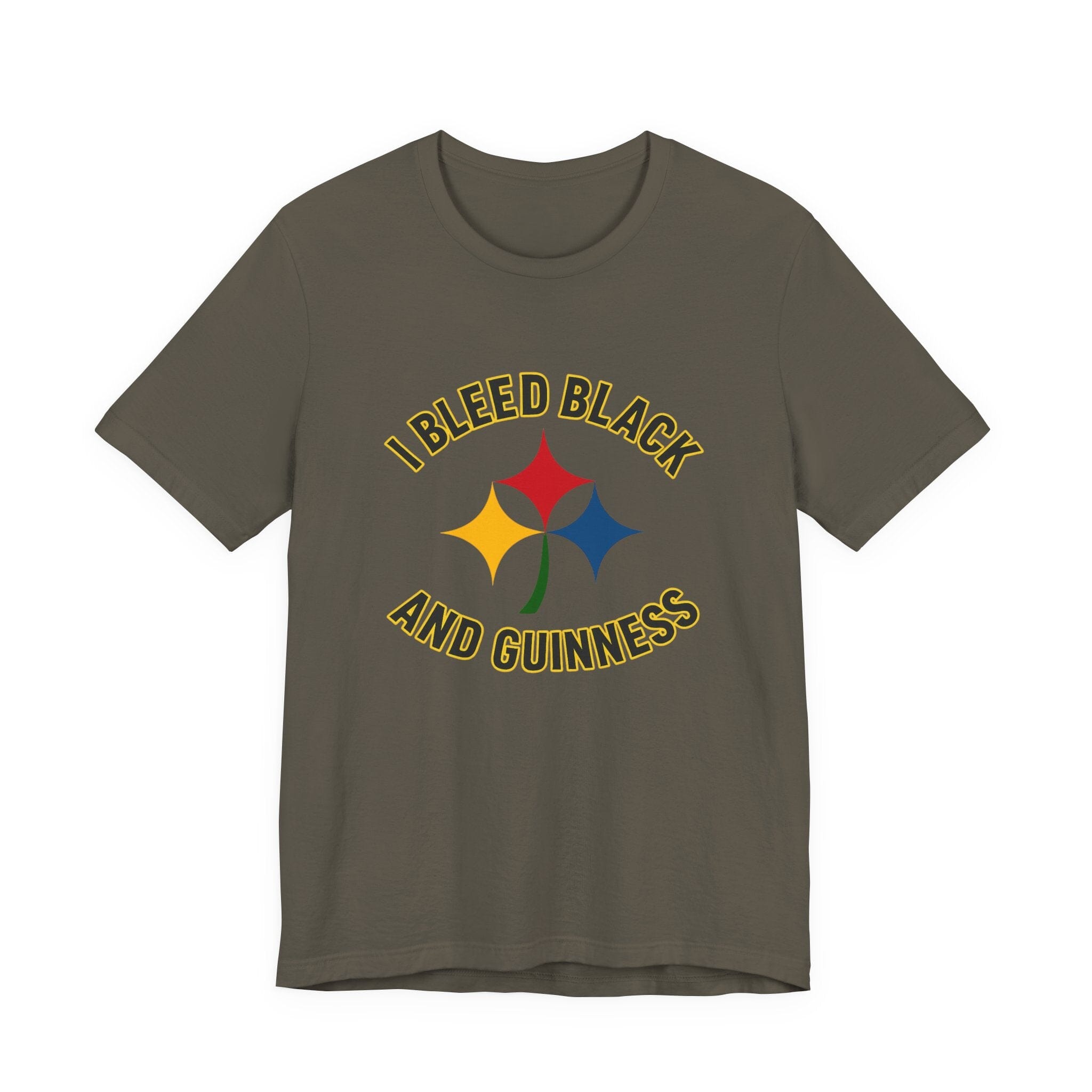 I Bleed Black and Gold Pittsburgh Irish T-Shirt Steelers football tee on black tee alternate view 5 | Yinzergear