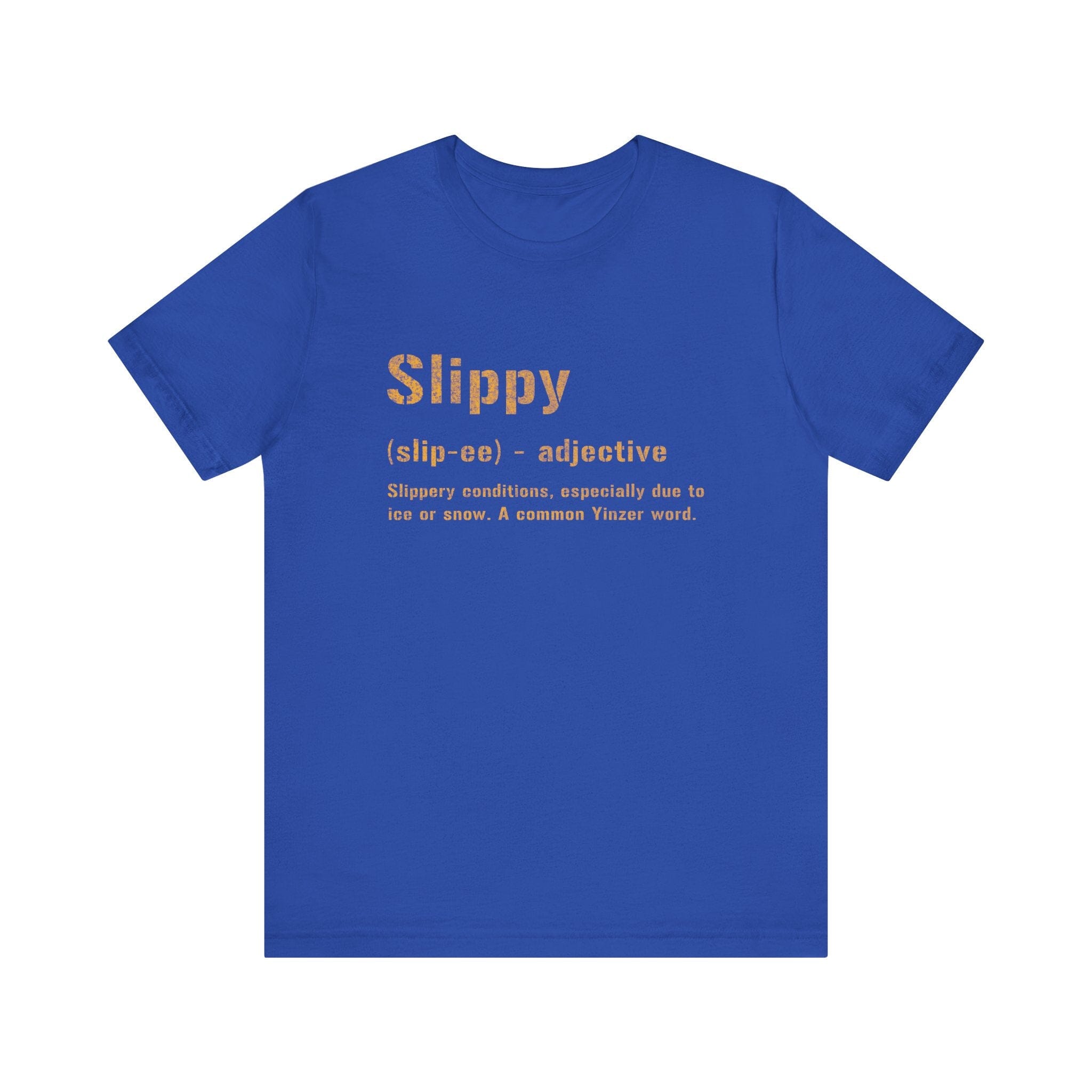 Slippy Pittsburghese definition tee on royal blue tee | Yinzergear