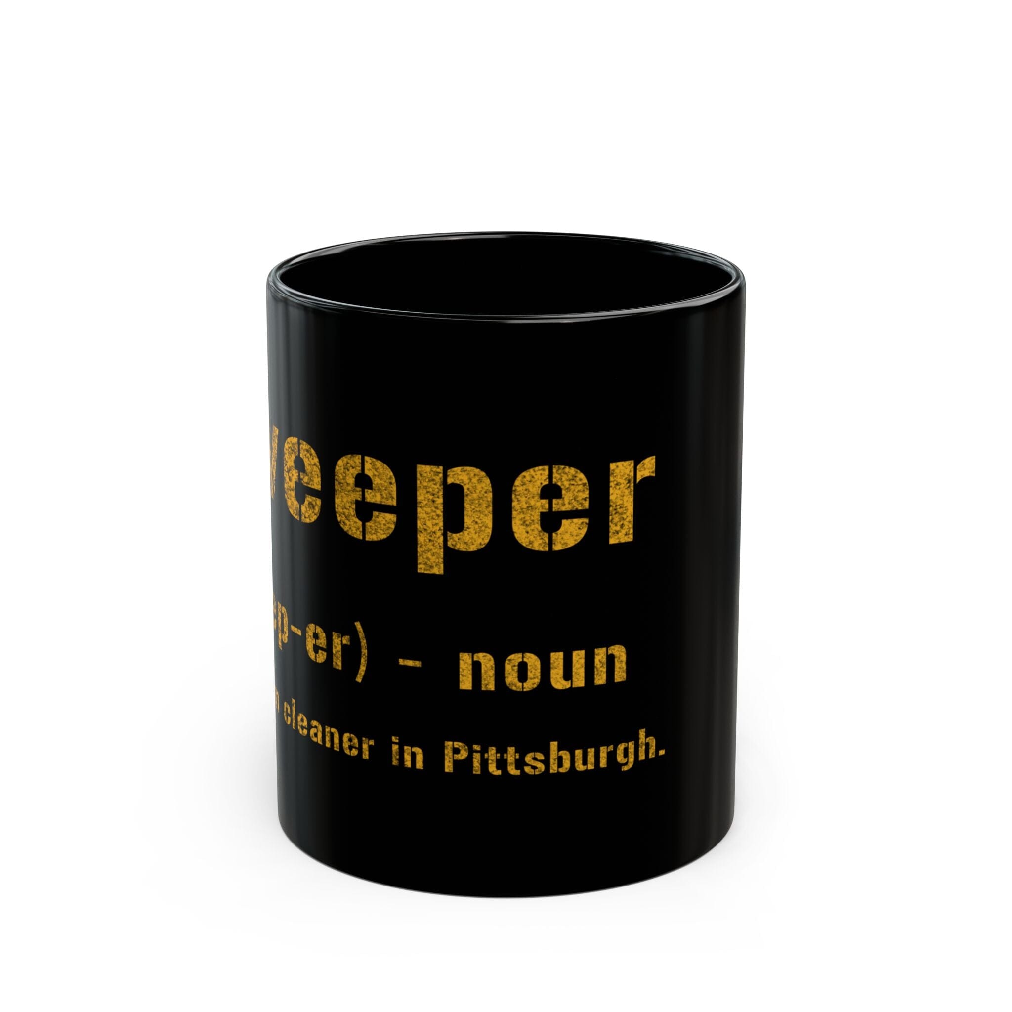 Sweeper Pittsburghese mug front view mockup view | Yinzergear