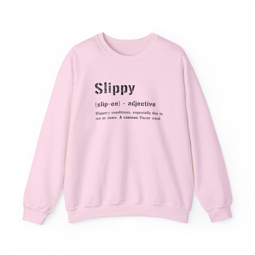 Slippy Pittsburghese definition sweatshirt on pink sweatshirt | Yinzergear